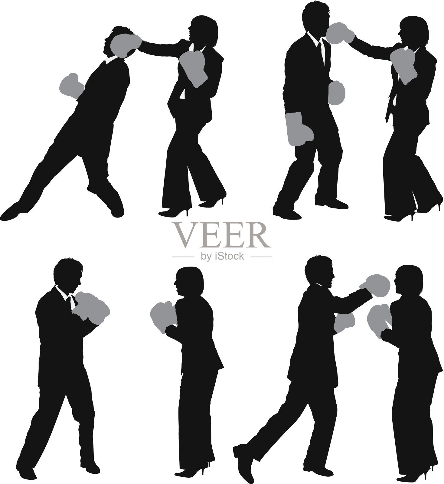 商业夫妇拳击的剪影插画图片素材