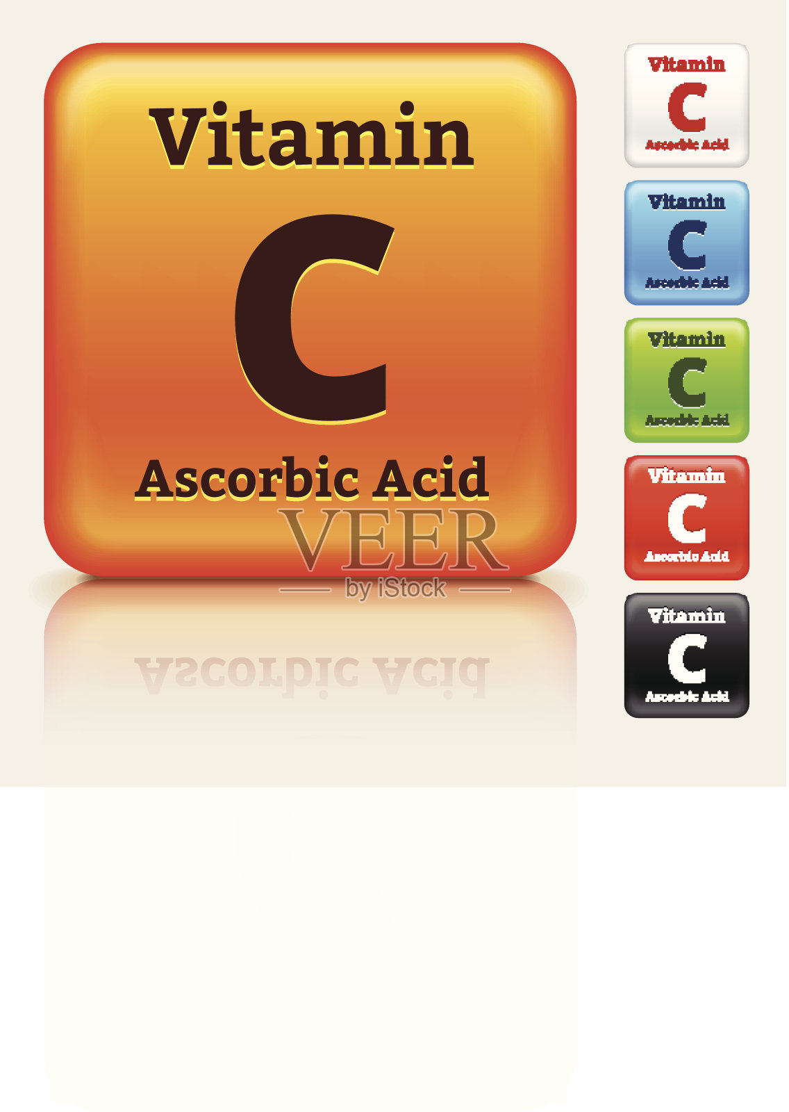 维生素C多色按钮设置插画图片素材