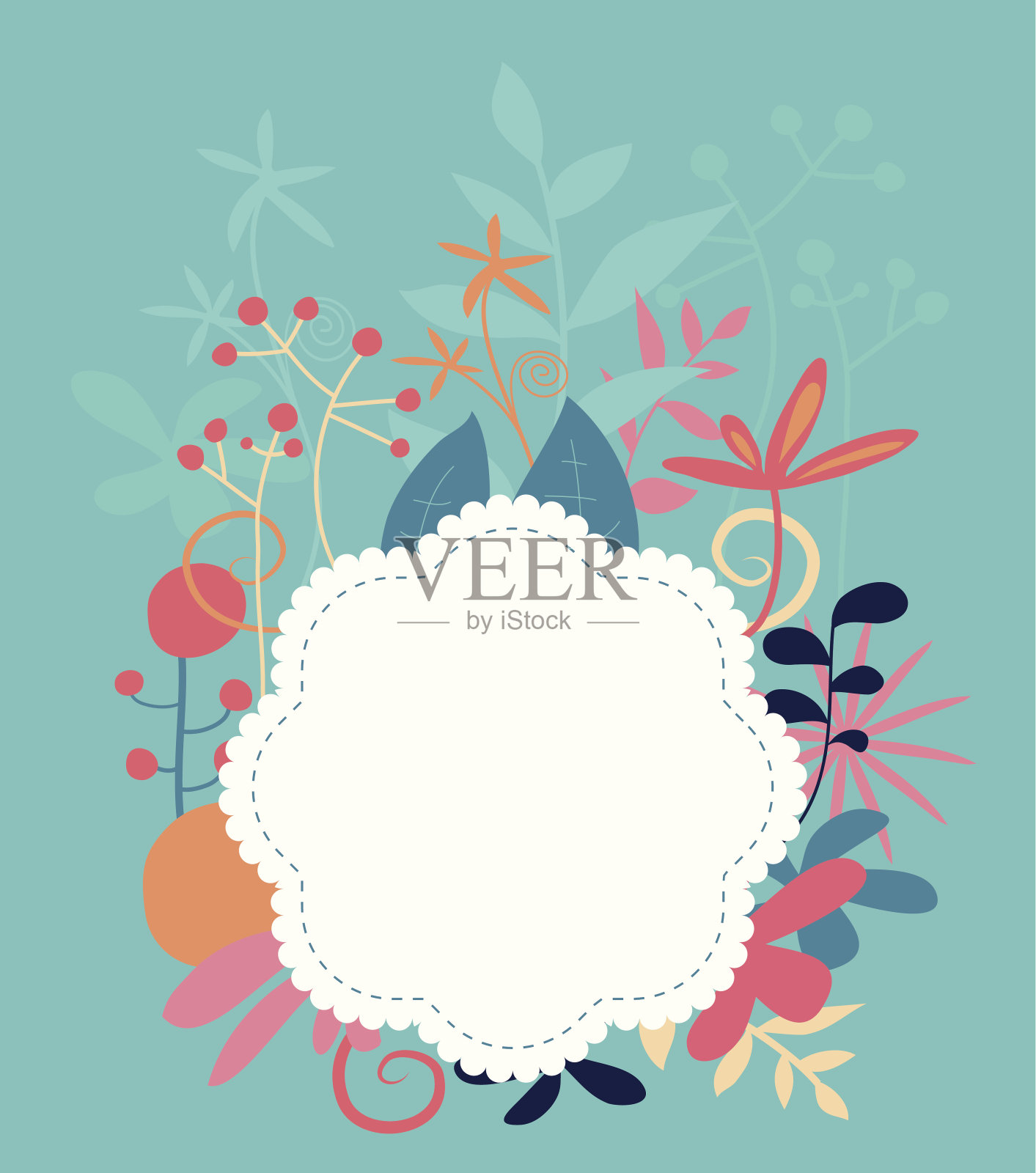 蓝色花香背景徽章插画图片素材