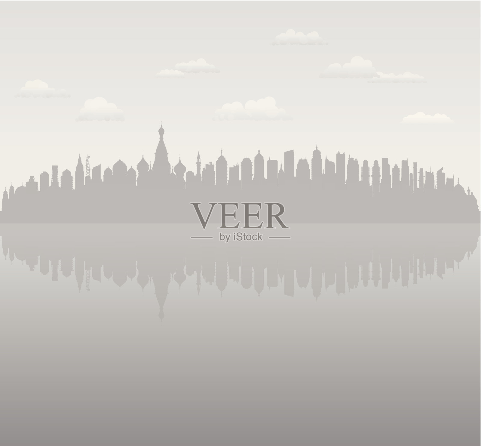 灰色莫斯科(完整的,可移动的,详细的建筑)插画图片素材