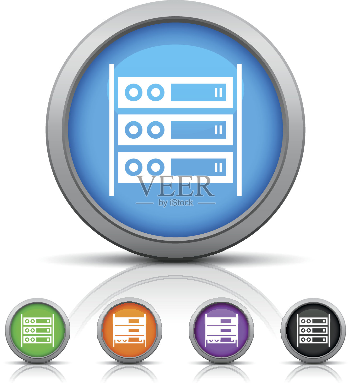 计算机服务器图标上的圆形按钮。插画图片素材