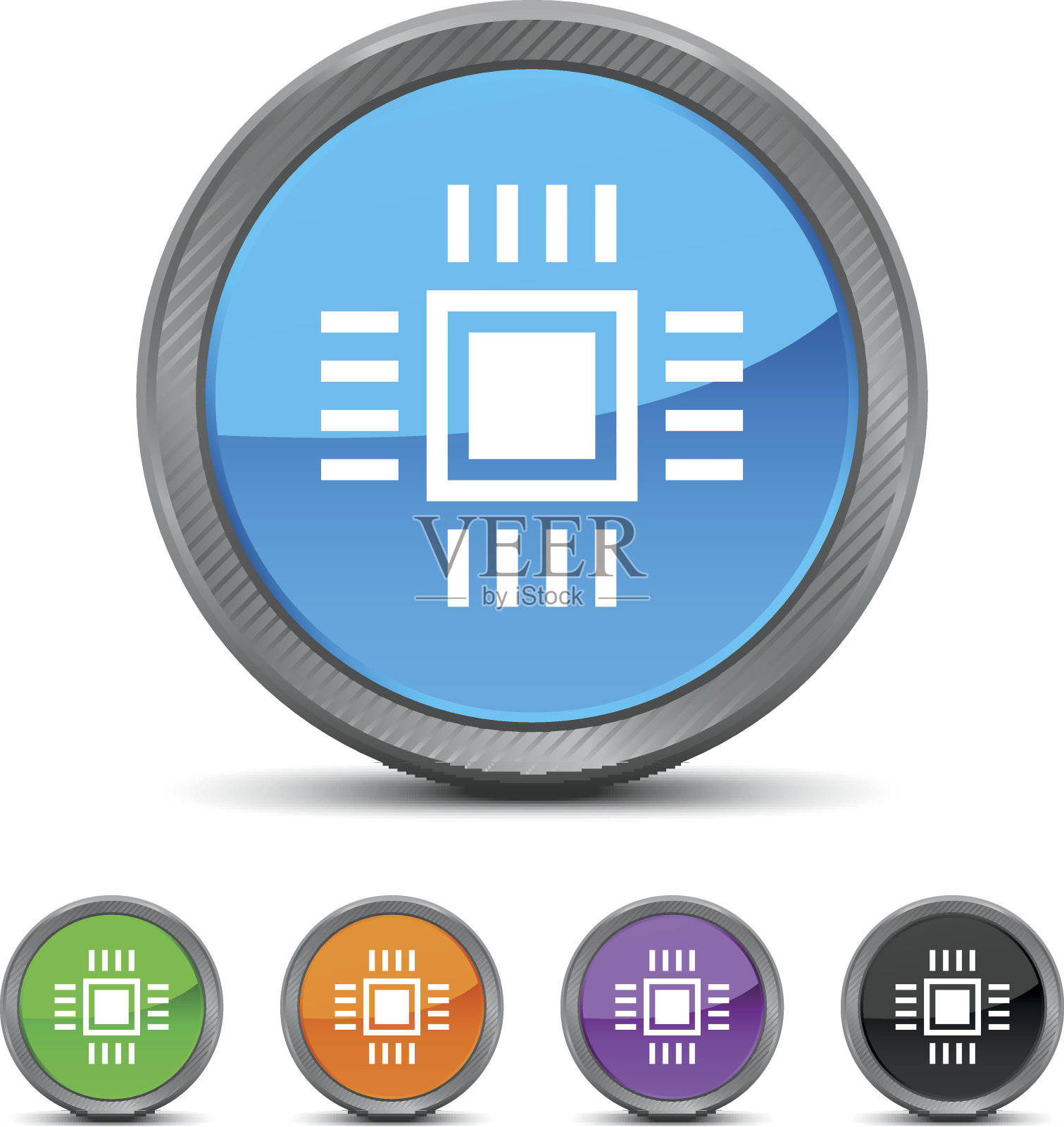 电脑芯片图标上的圆形按钮。设计元素图片