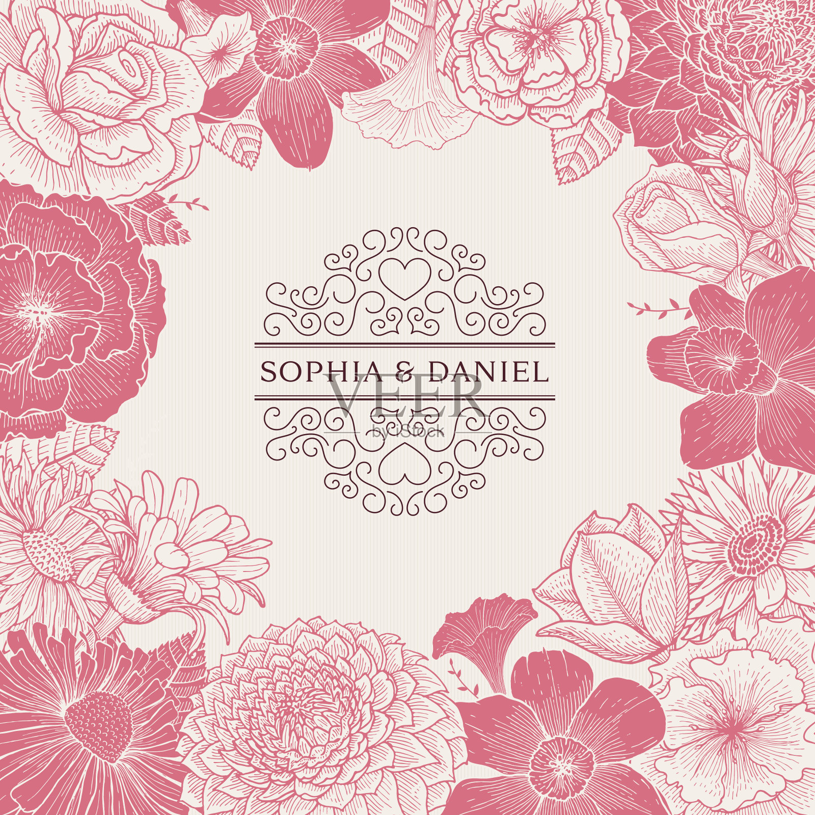 盛开的粉红色的边界设计模板素材