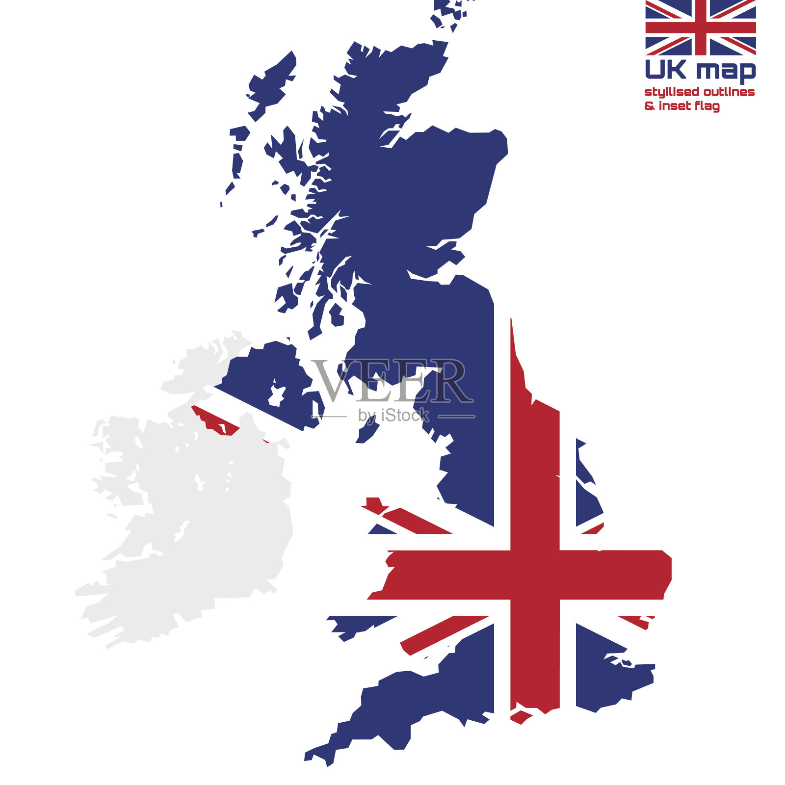 英国地图,插有英国国旗插画图片素材
