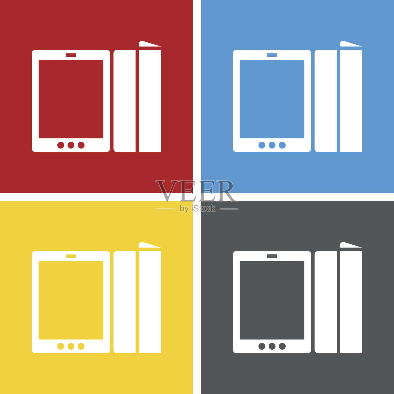 数字平板电脑图标上的方形按钮。插画图片素材