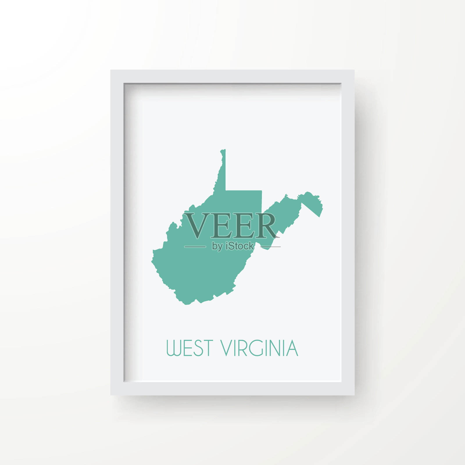 西弗吉尼亚地图在框架上的白色背景插画图片素材