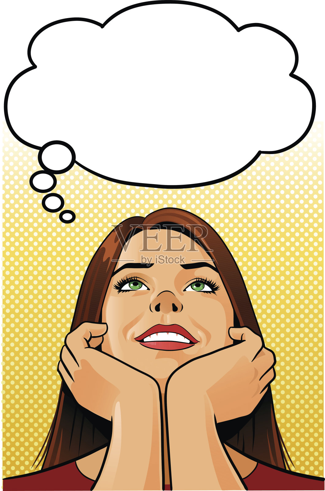 少女做白日梦-女人用语言气球思考插画图片素材