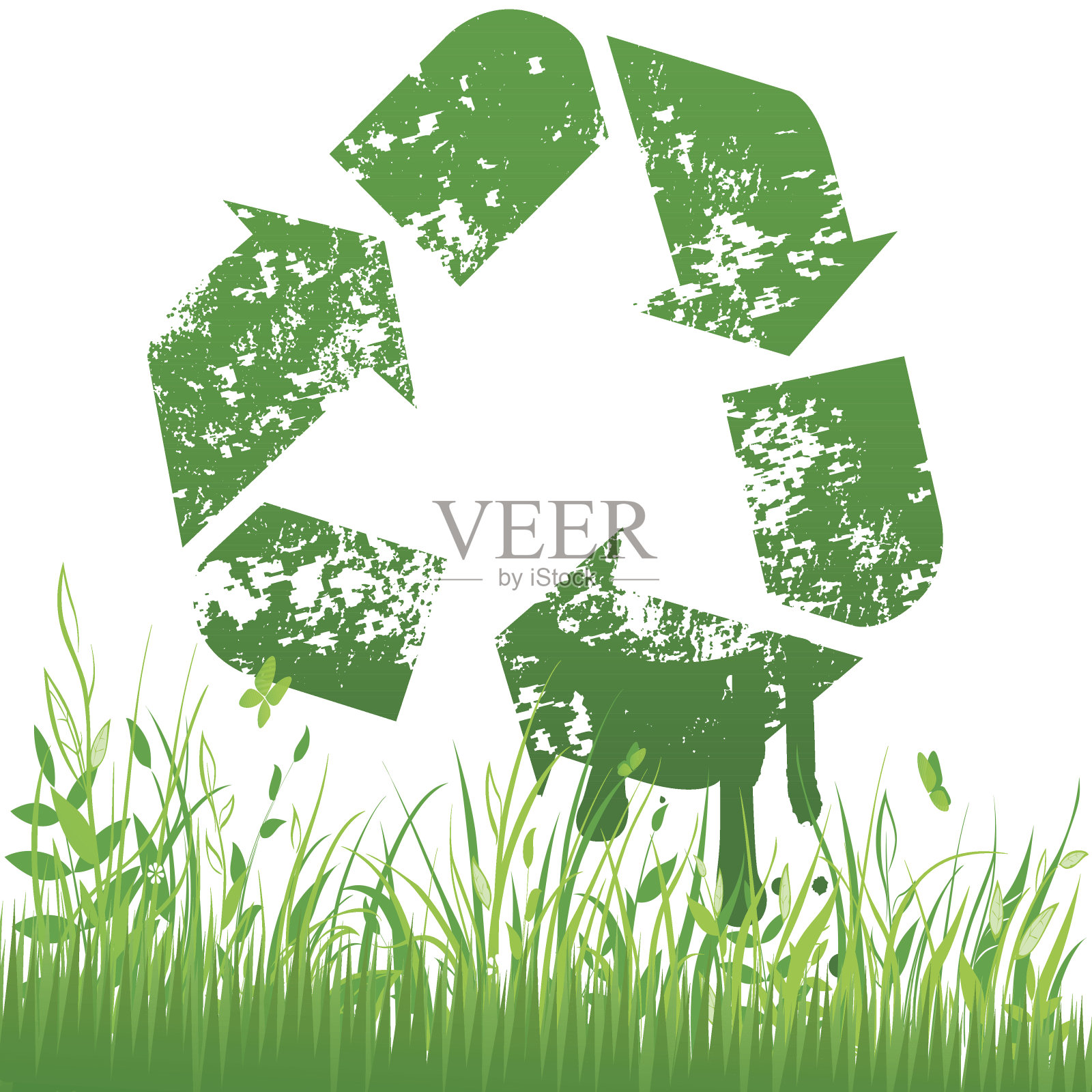 草地背景上的回收标志插画图片素材