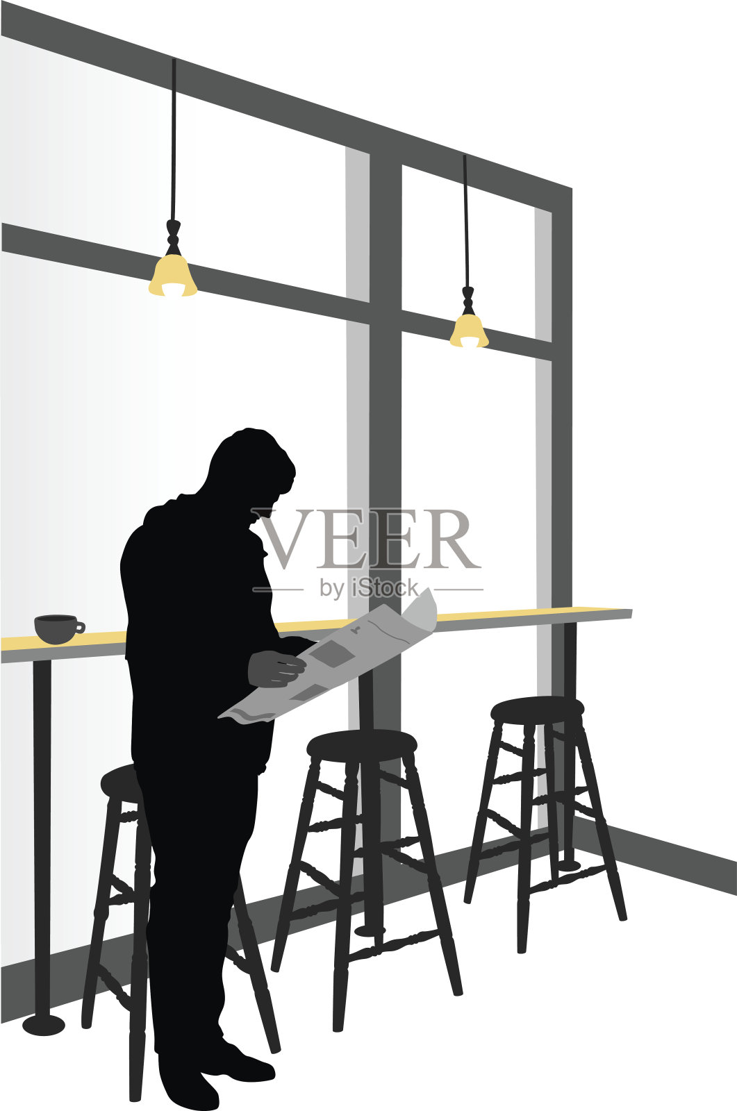 卡布奇诺咖啡和报纸插画图片素材