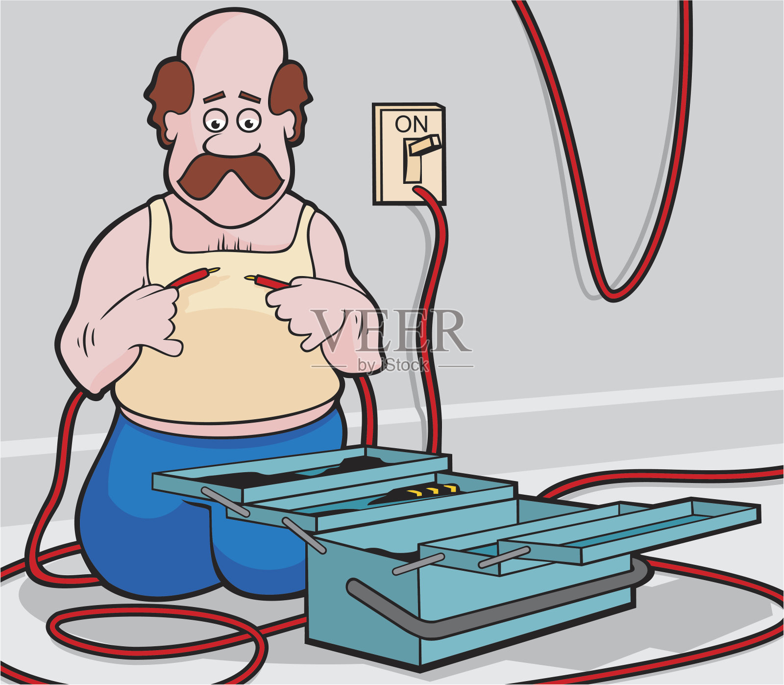 卡通电工正在修理开关插画图片素材