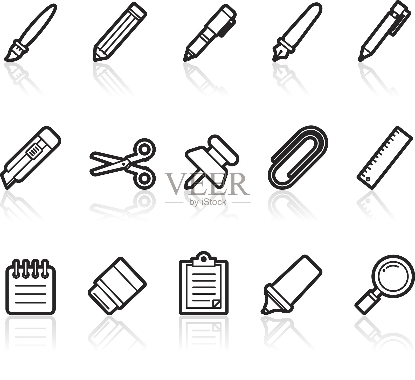 一套简单的平面文具图标图标素材