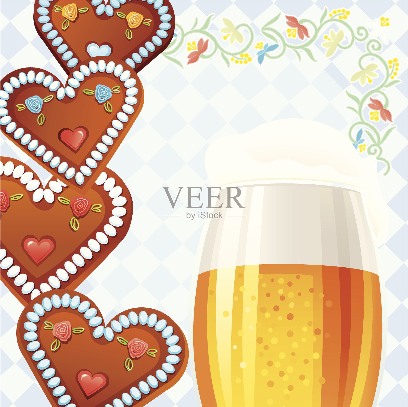 啤酒和姜饼心插画图片素材
