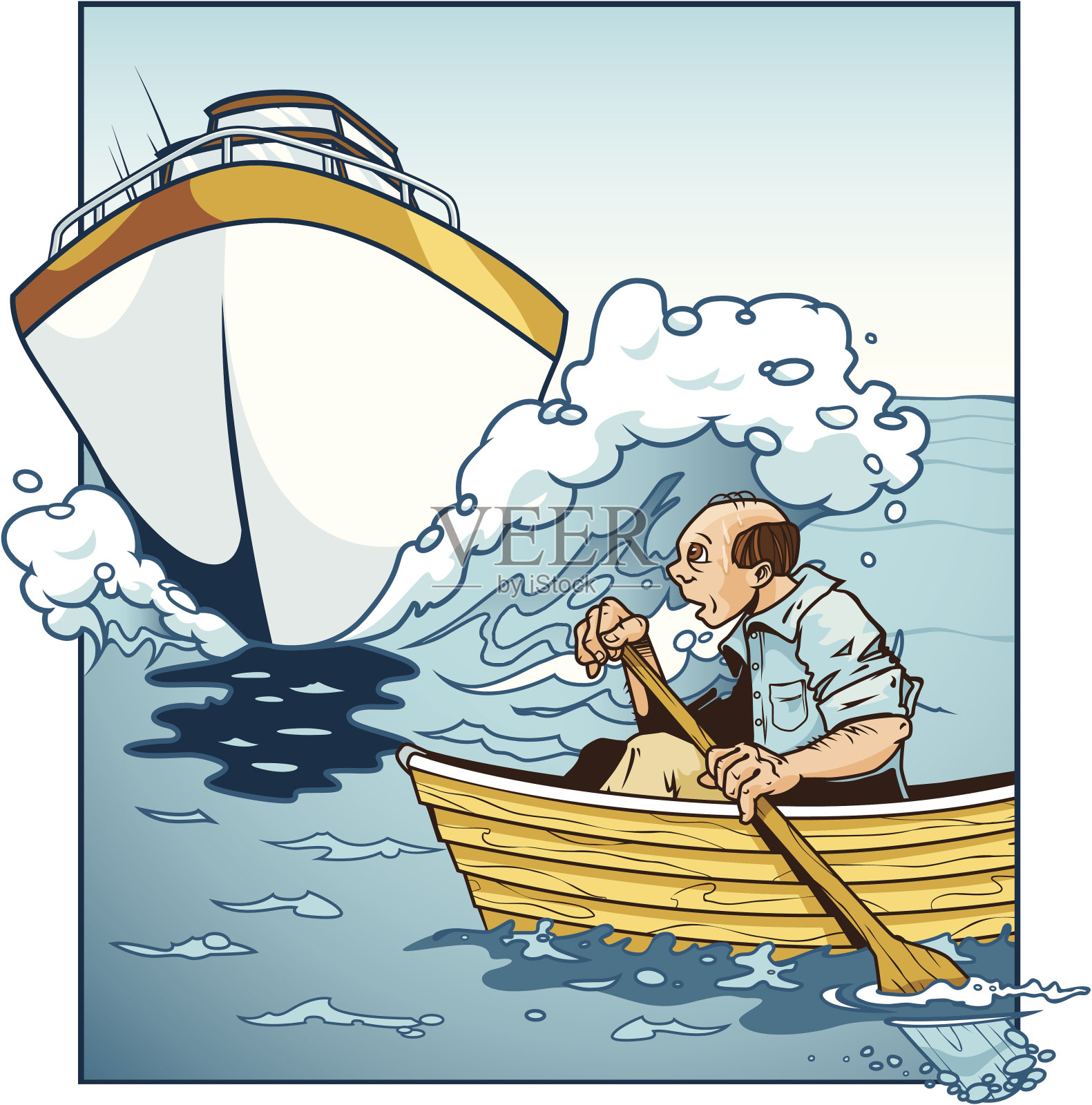 海上游艇与划艇相撞插画图片素材