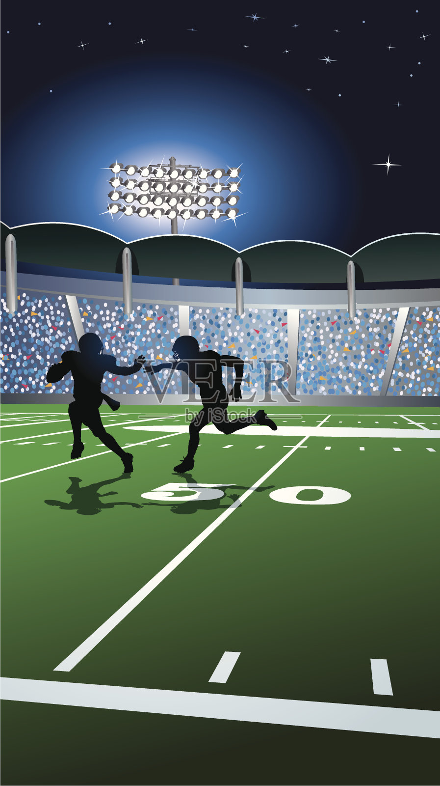 足球背景-球员在体育场灯光下插画图片素材