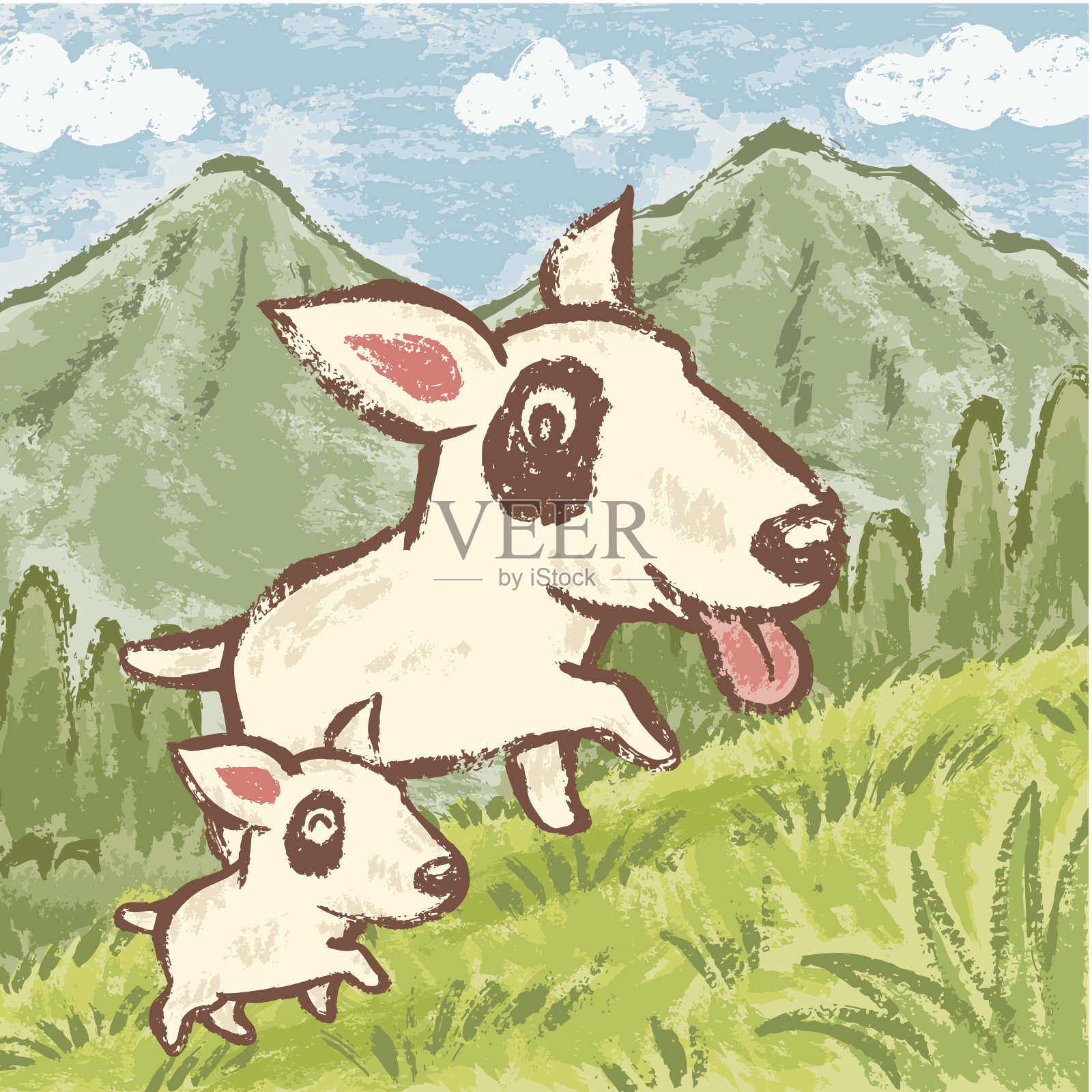 爬山的牛头犬插画图片素材