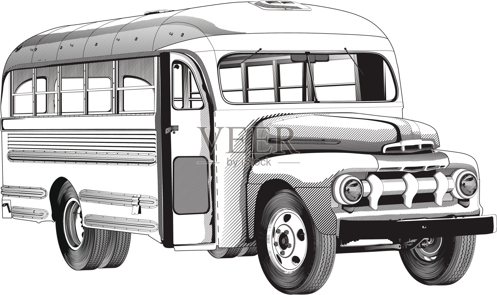 旧的公共汽车插画图片素材