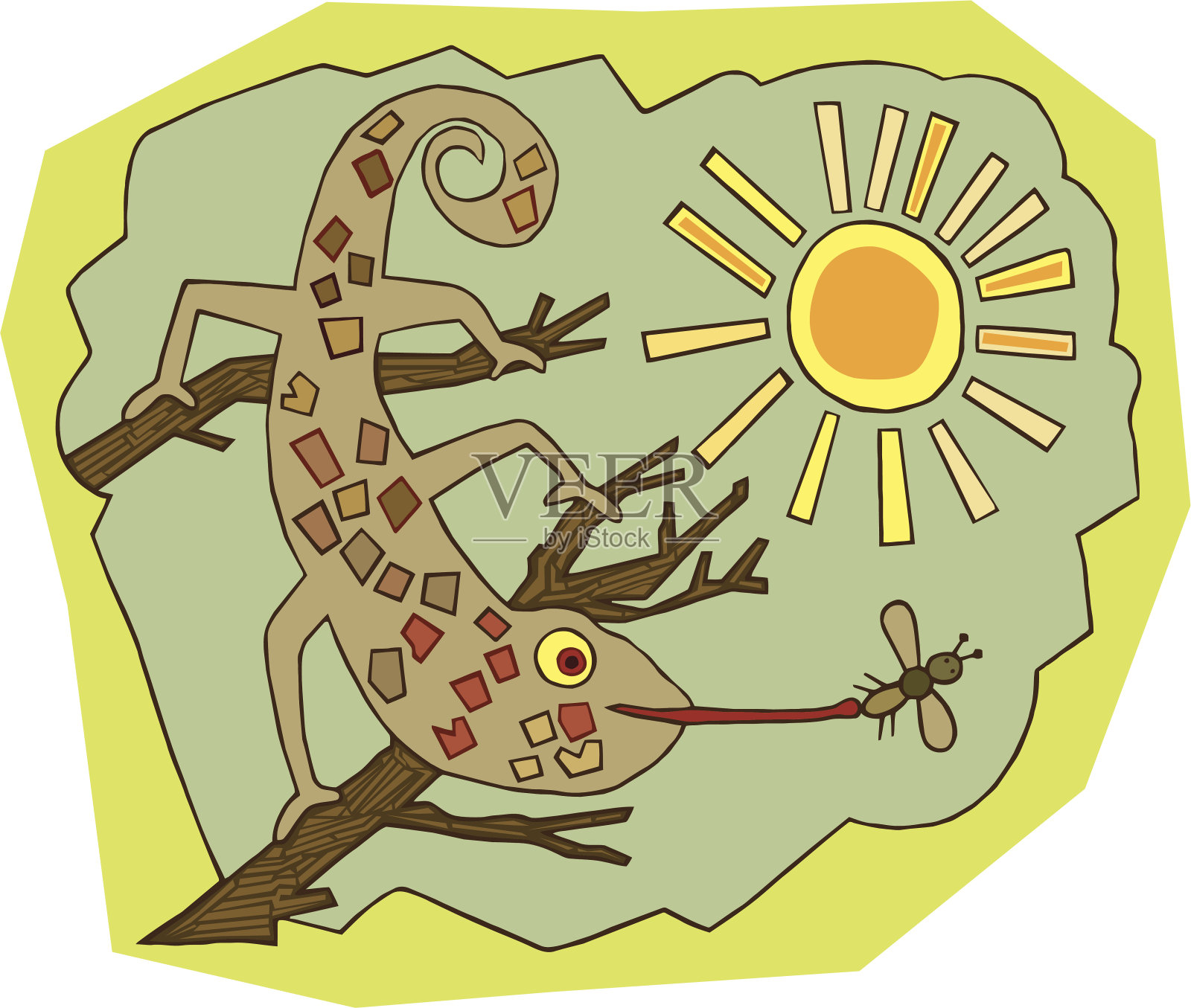 阳光下的棕色蜥蜴插画图片素材