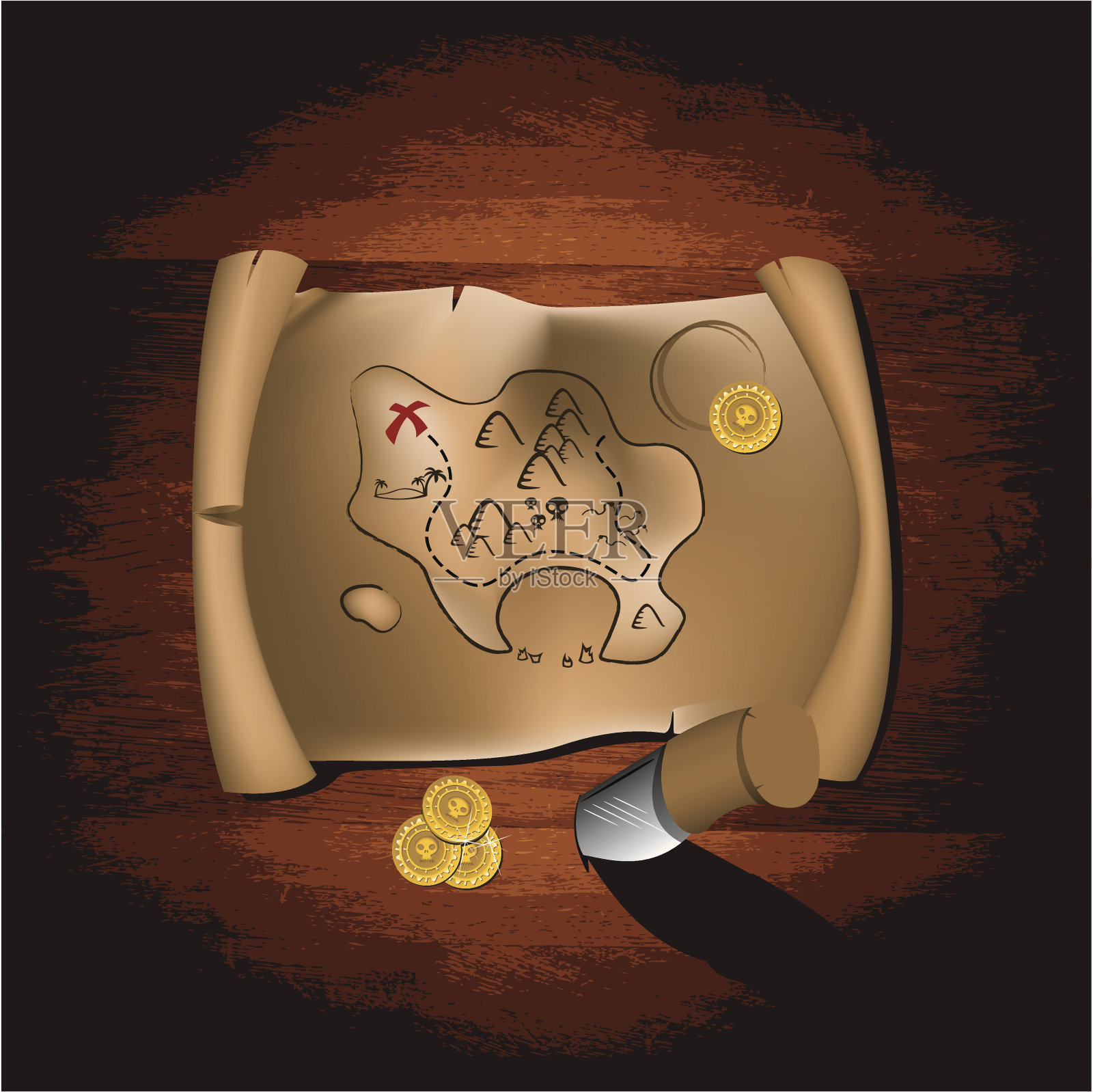 海盗的地图插画图片素材