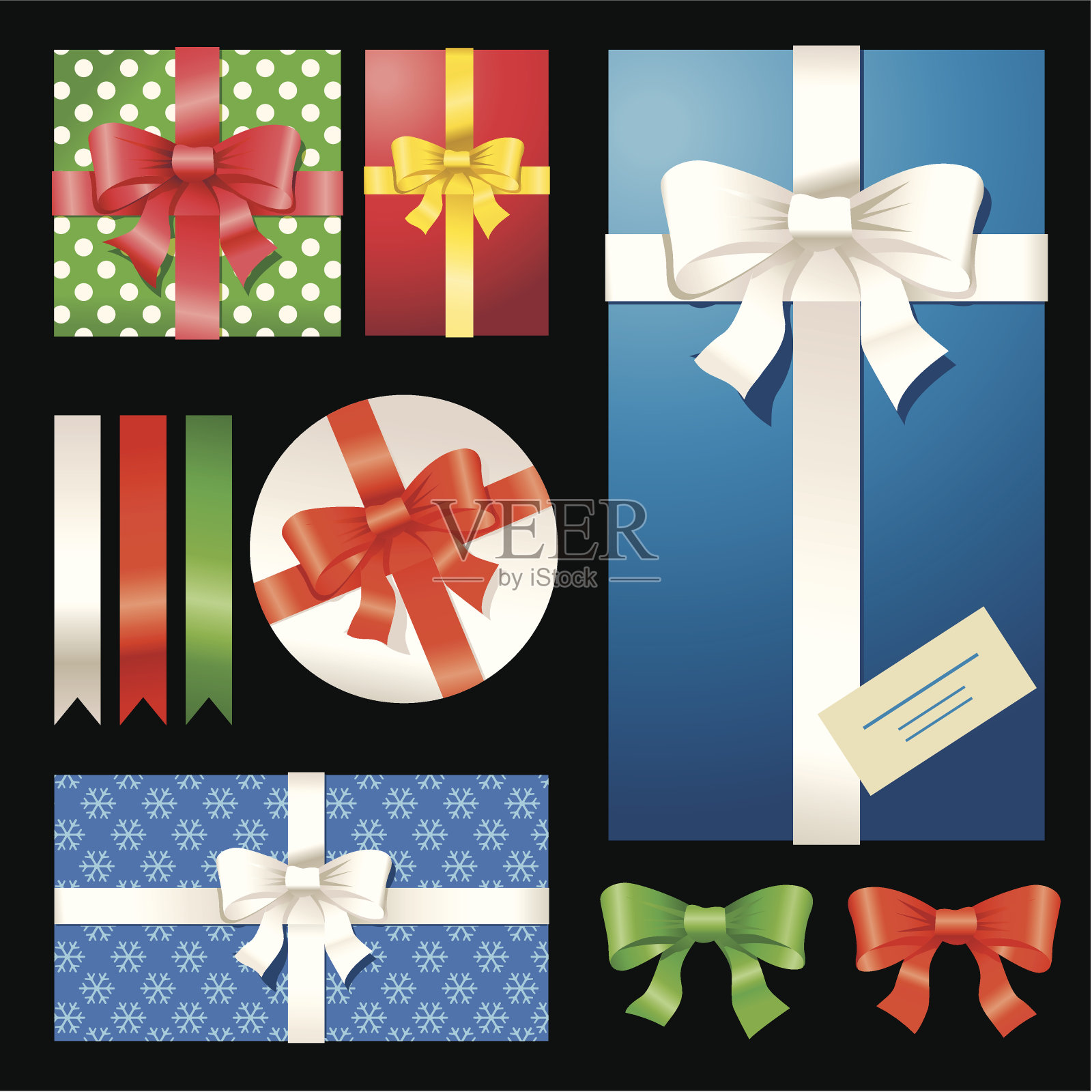 圣诞盒子和蝴蝶结插画图片素材