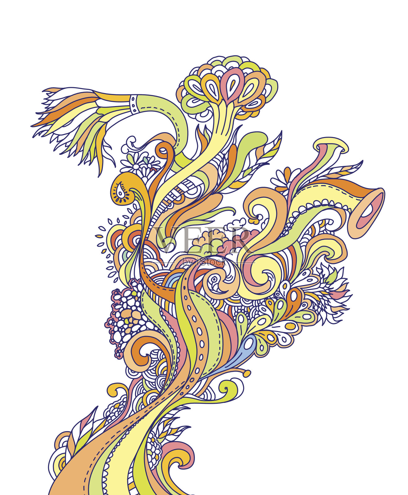 彩色抽象设计与花卉图案插画图片素材