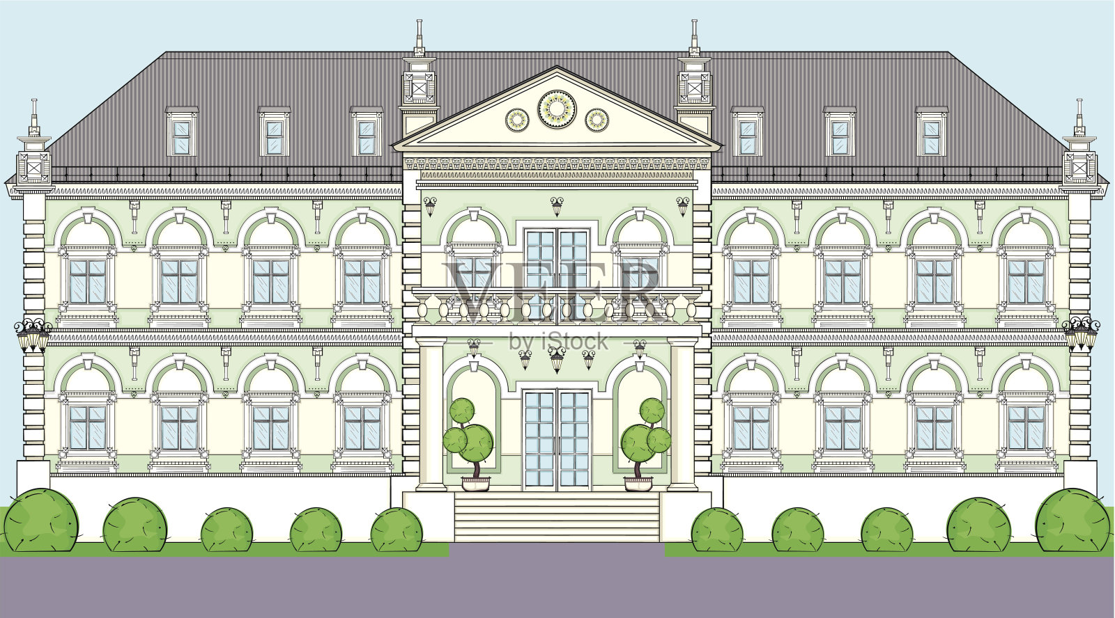 建筑立面为古典欧式风格插画图片素材