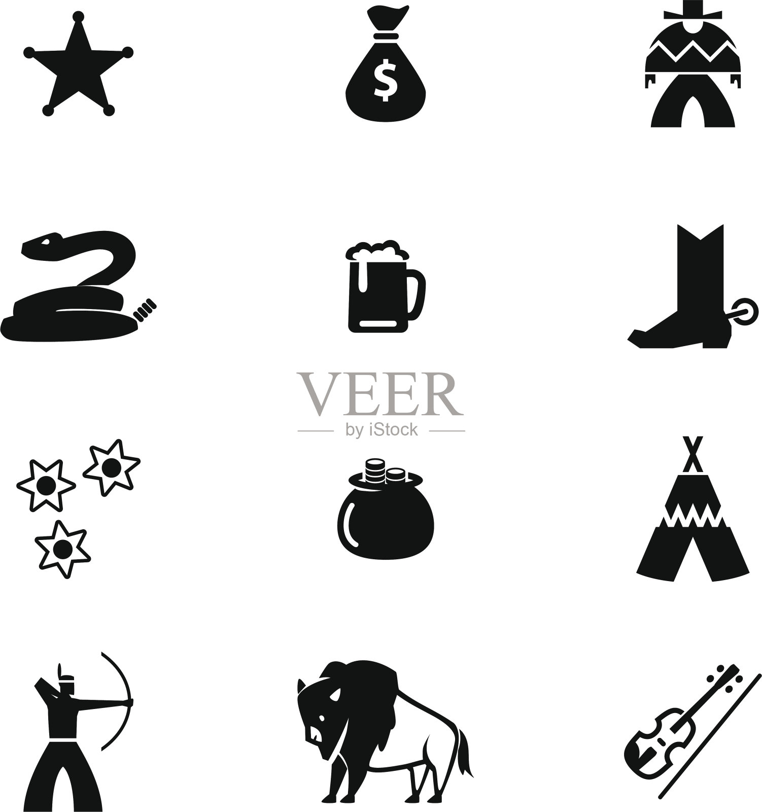 狂野西部图标集插画图片素材