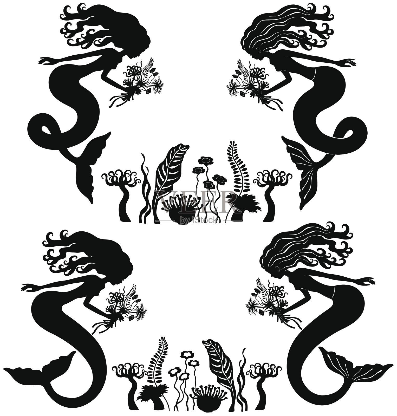 美人鱼采集海洋花朵插画图片素材