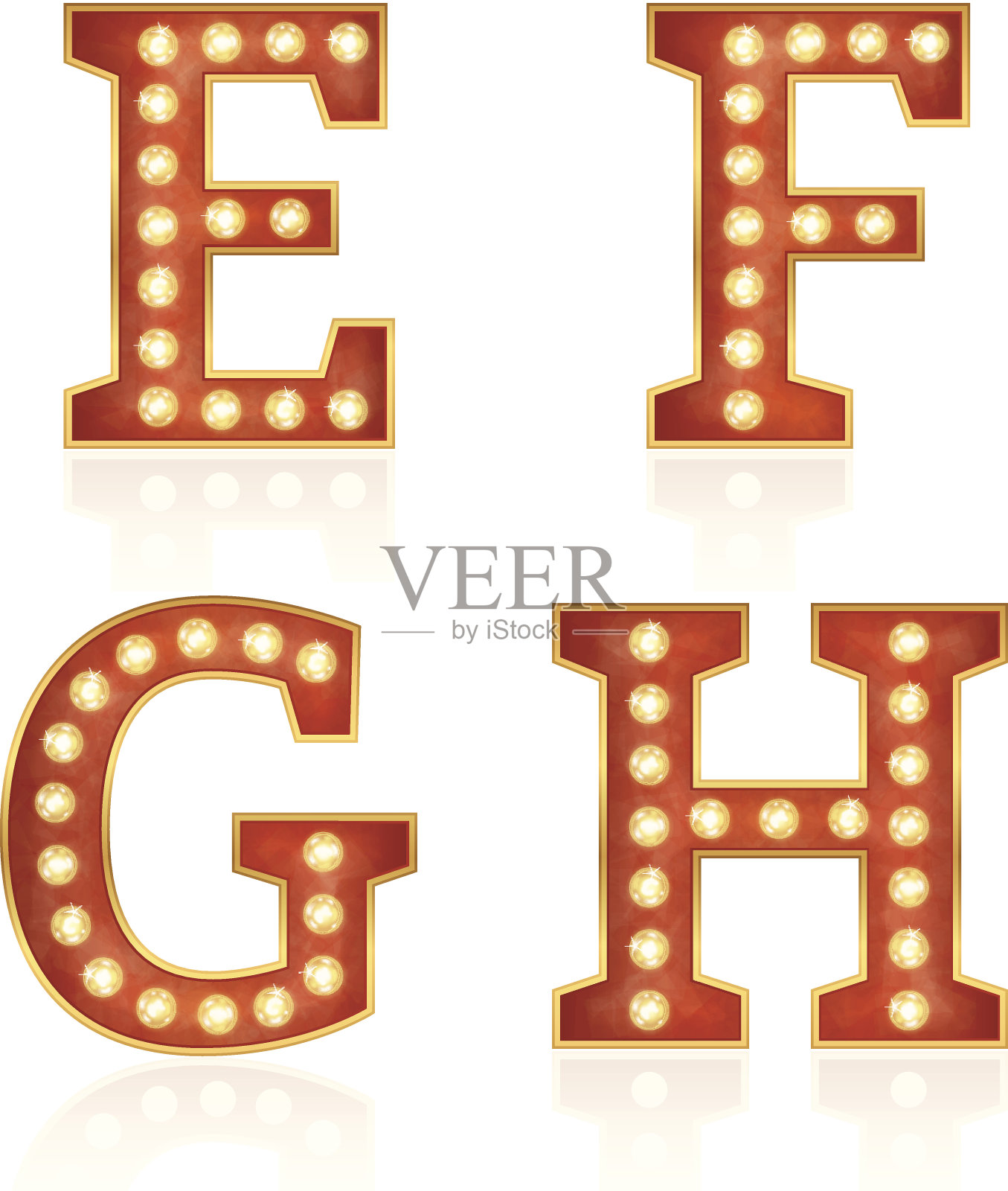 灯用字母E, F, G, H插画图片素材