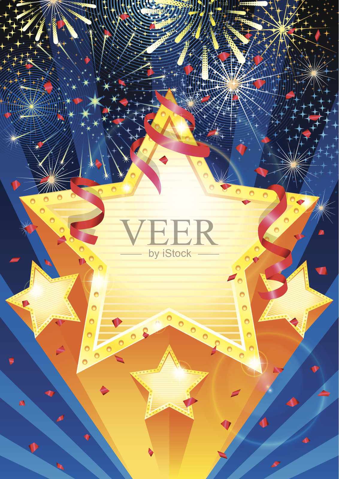 星光庆典用彩带,五彩纸屑和烟花插画图片素材