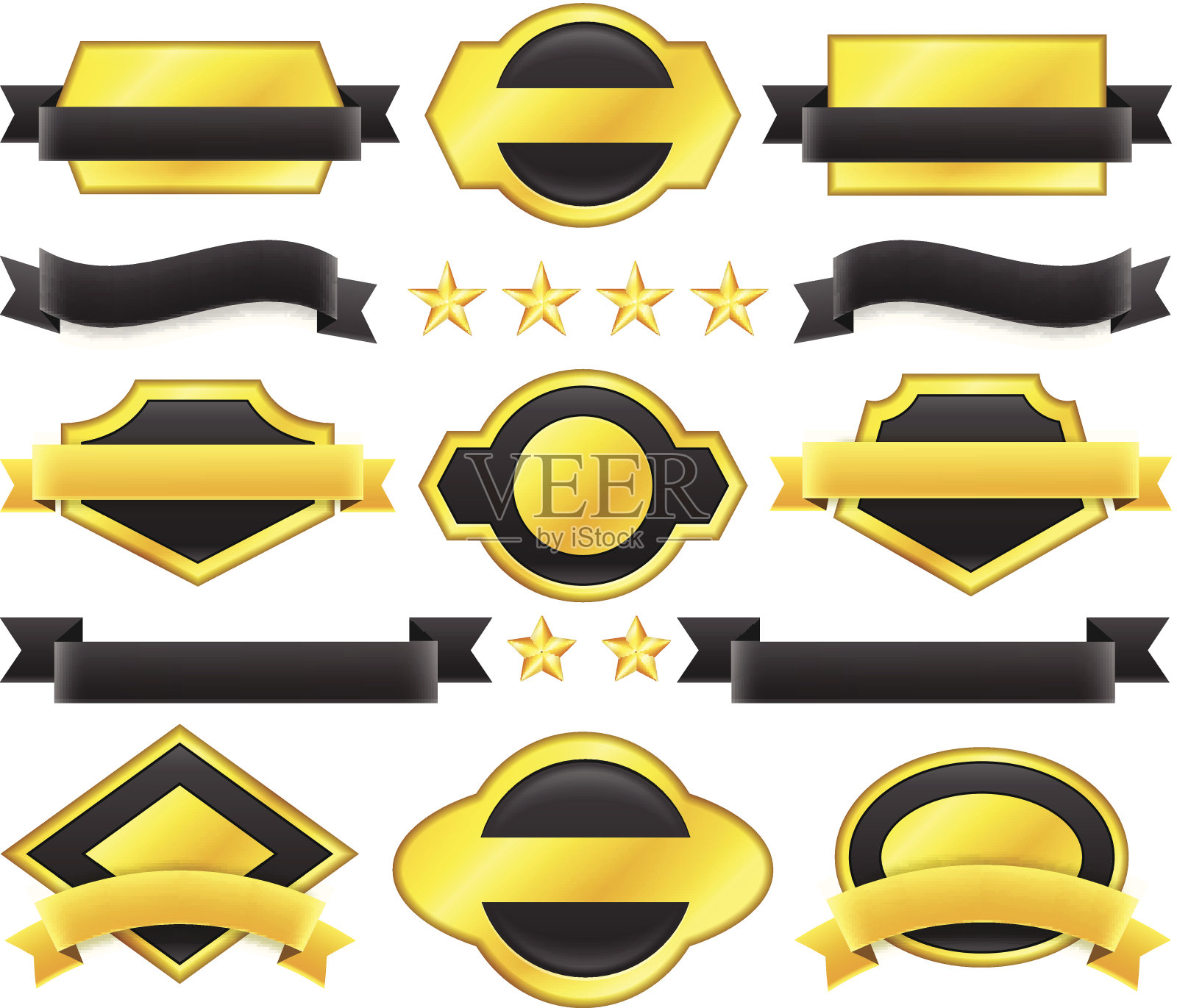 空白黑色和金色徽章集合插画图片素材