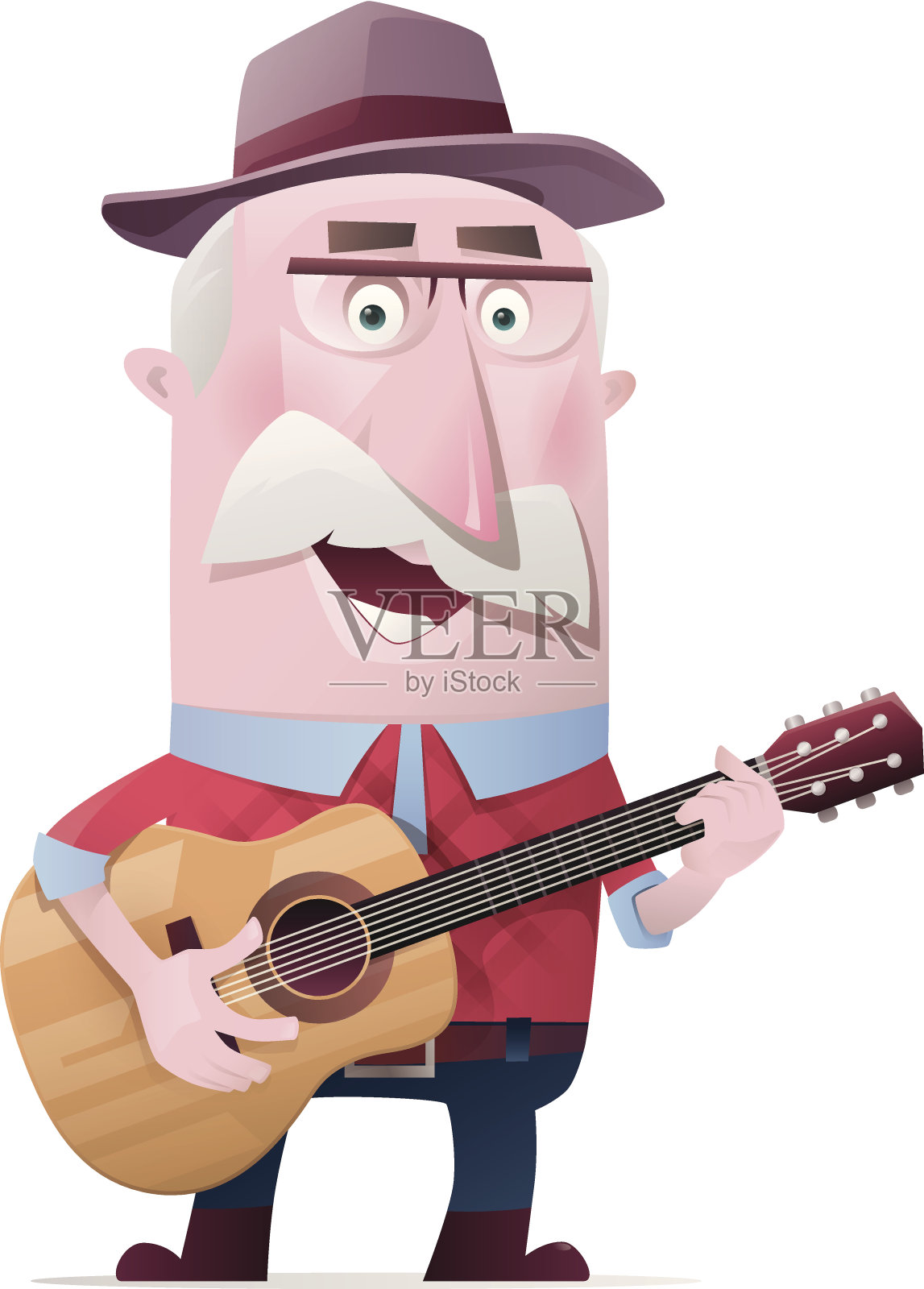 老人一边弹吉他一边唱歌插画图片素材