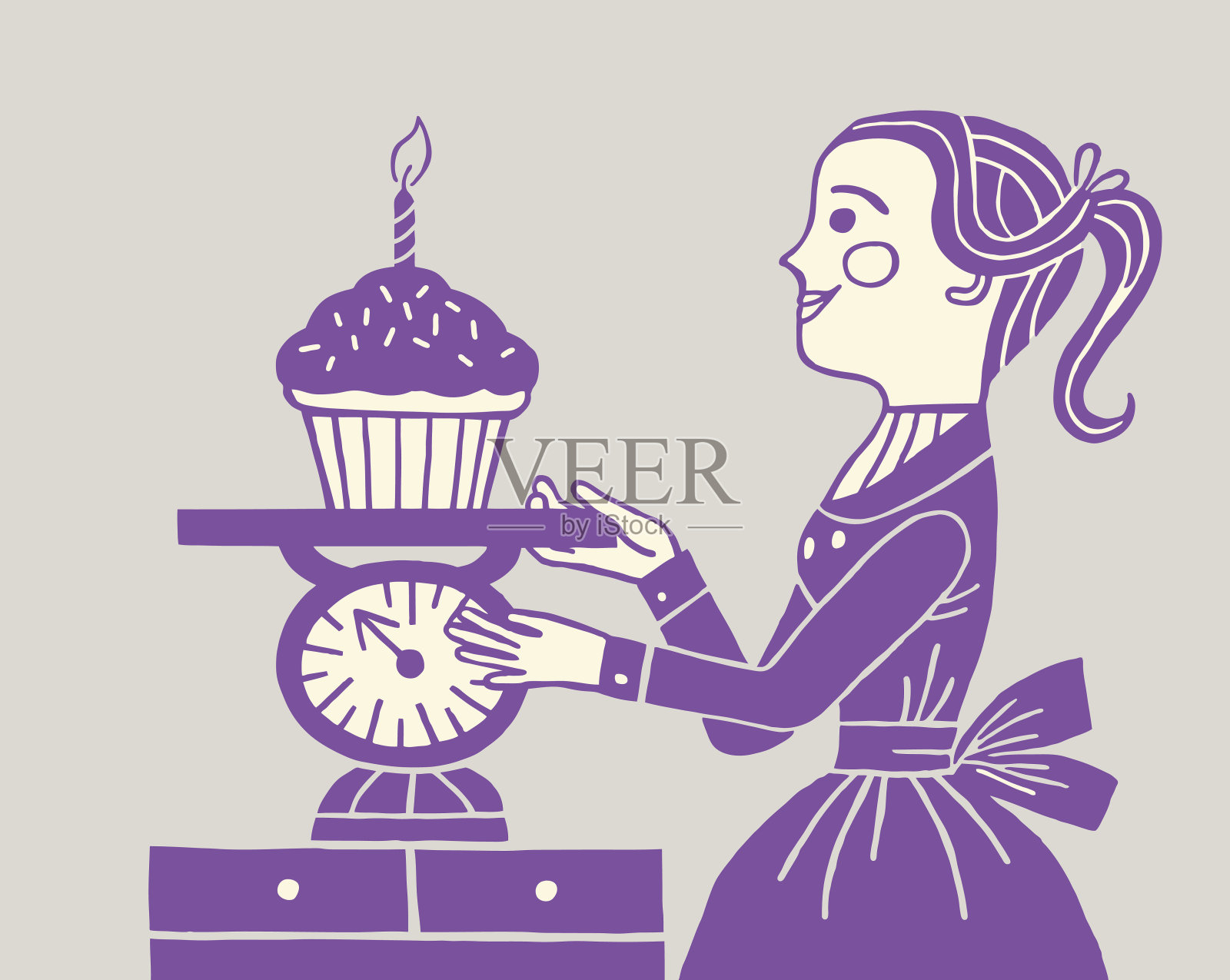 一位女士称大纸杯蛋糕插画图片素材