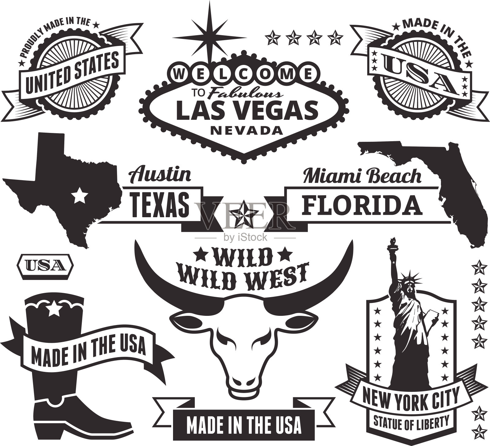 美国制造,免版税矢量黑白图标插画图片素材