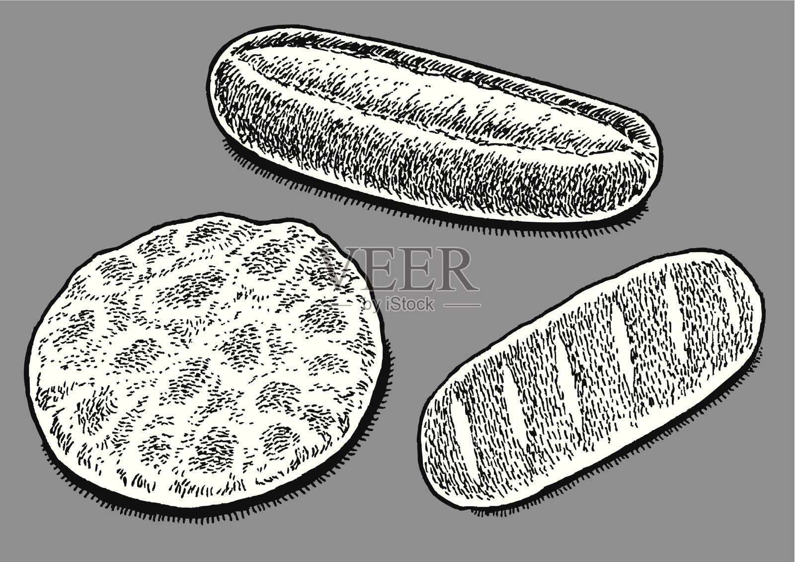 皮塔饼、三明治或法式面包插画图片素材