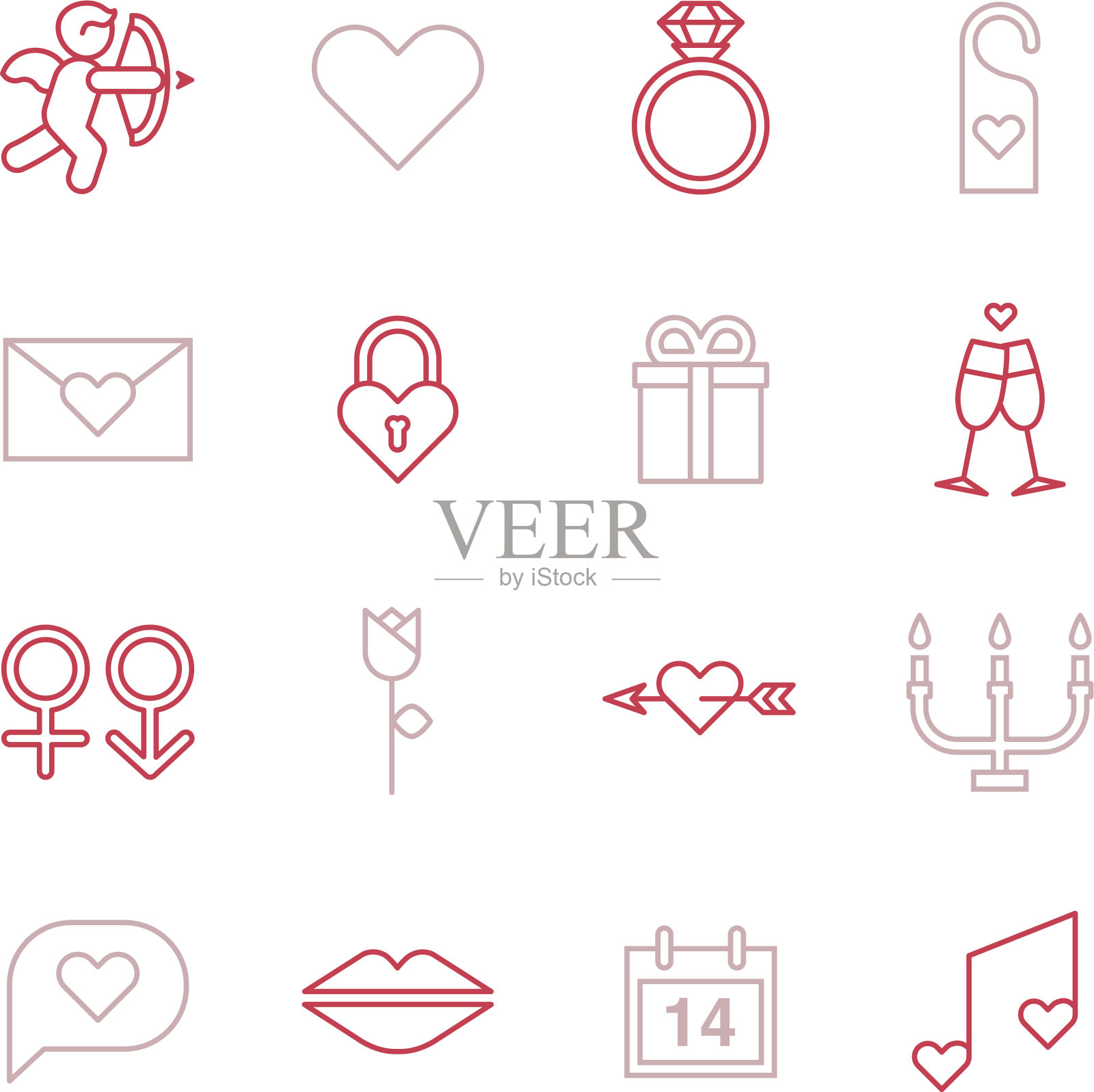 情人节图标-线颜色系列插画图片素材