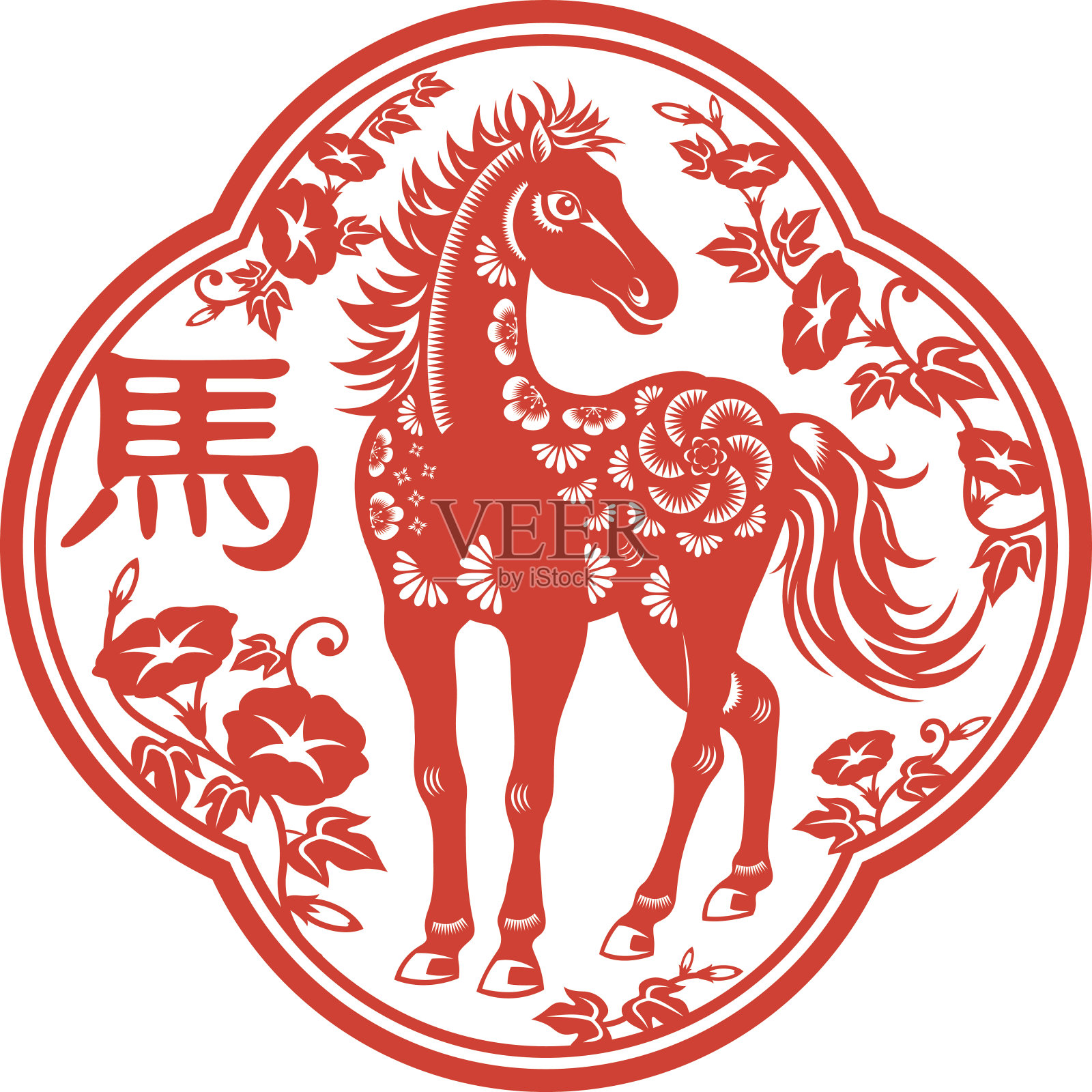 马年剪纸艺术插画图片素材