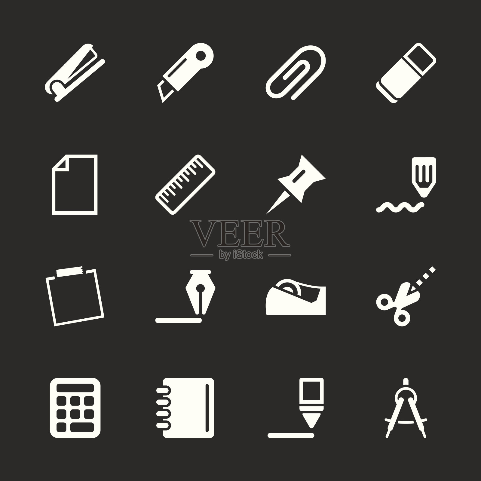 办公图标设置2 -白色系列| EPS10图标素材