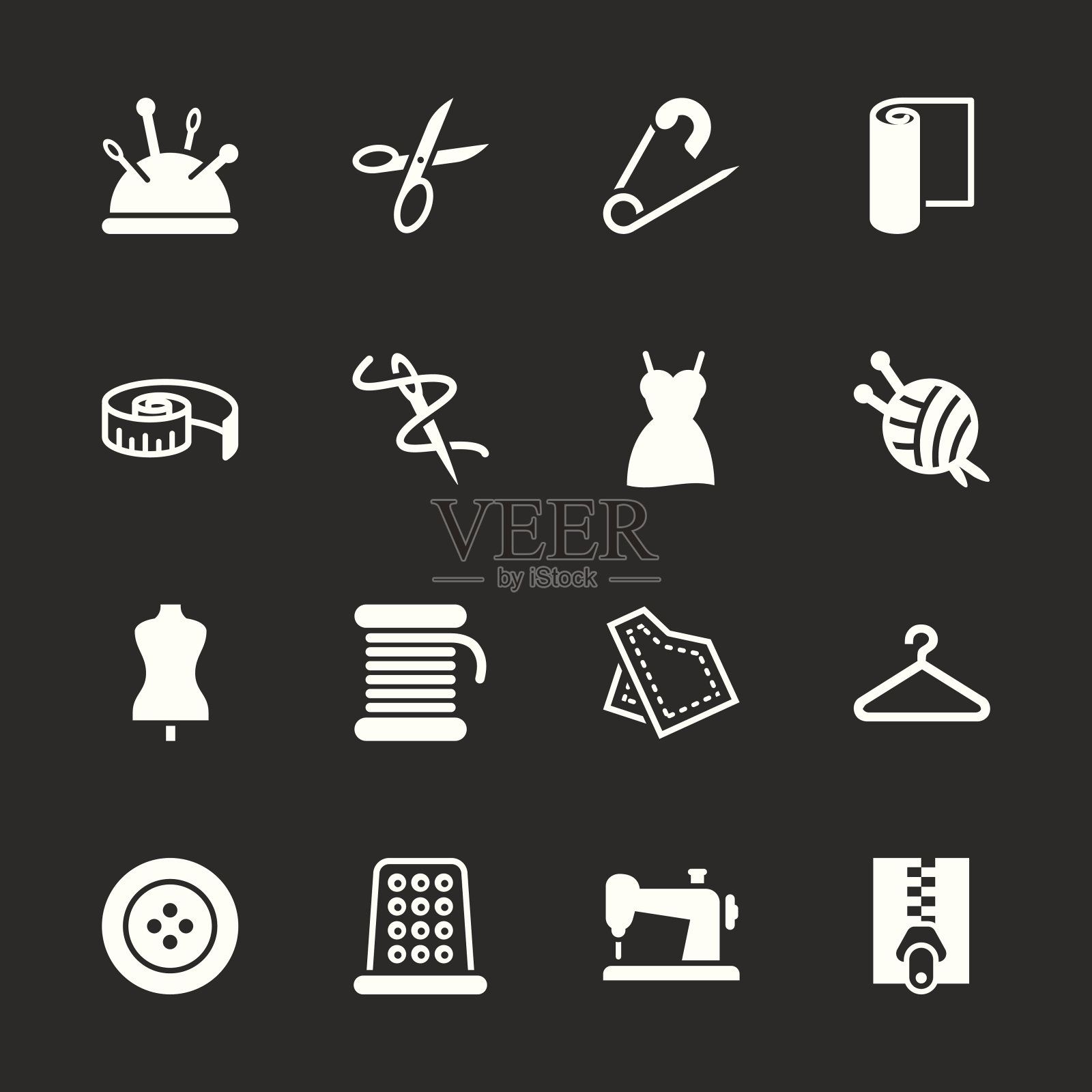 缝纫图标-白色系列| EPS10图标素材