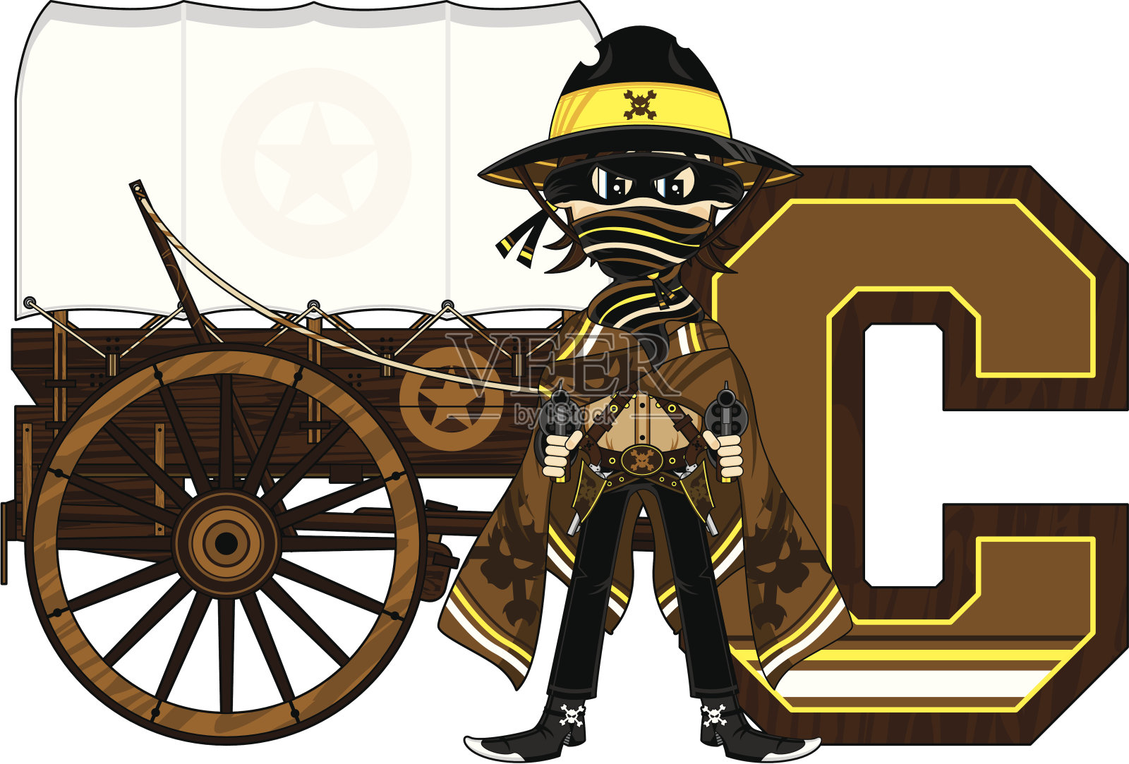 牛仔和马车学习字母C插画图片素材