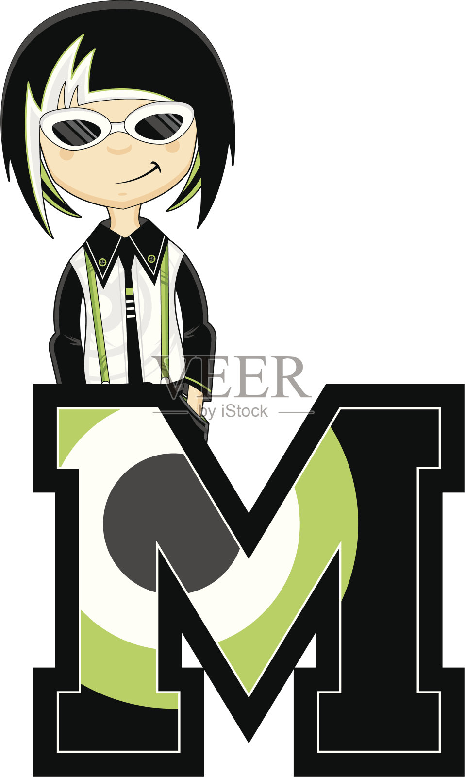 酷Mod女孩学习字母M插画图片素材