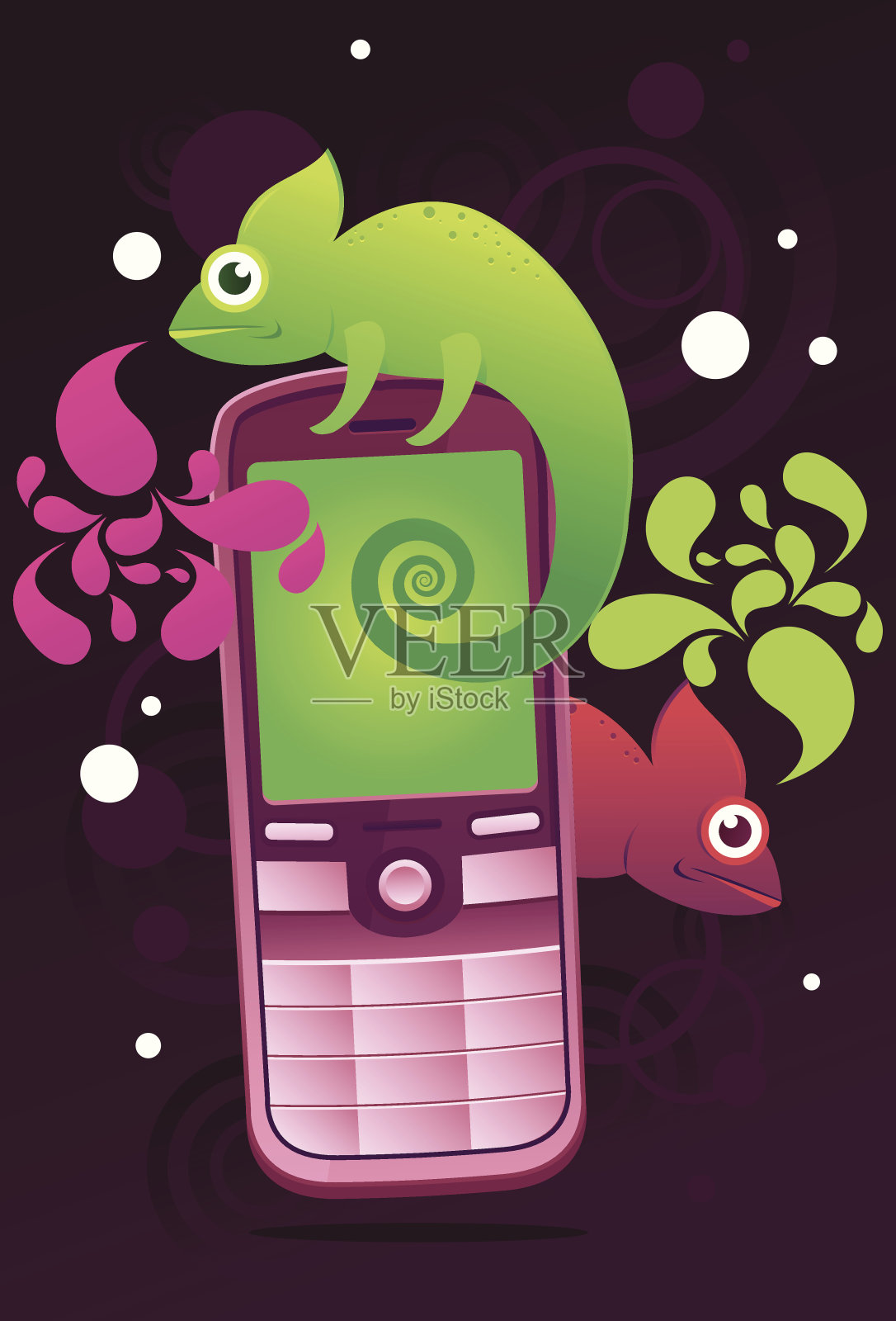 变色龙的紫色和绿色手机插画图片素材