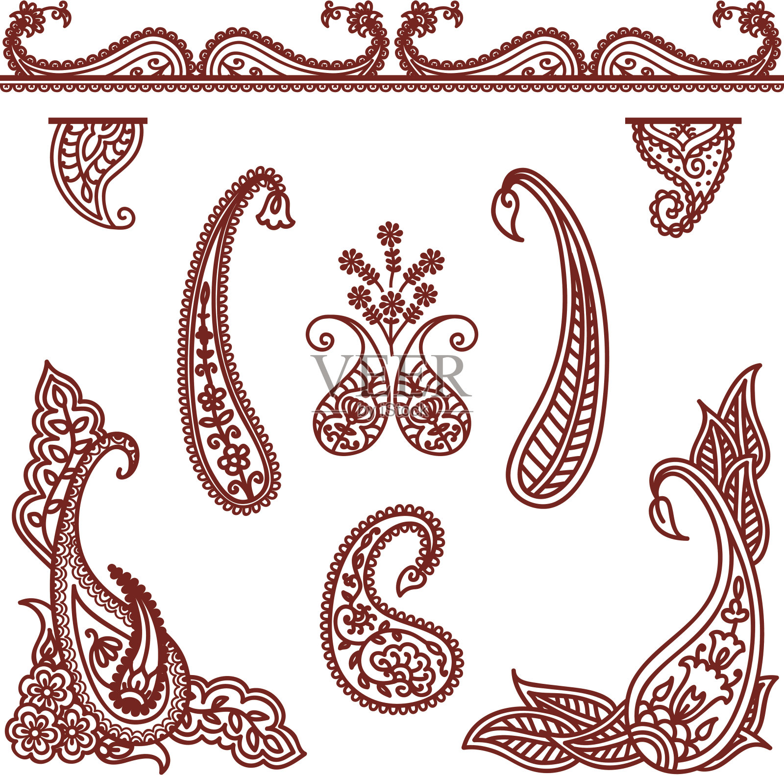 梅赫迪佩斯利角和边界插画图片素材