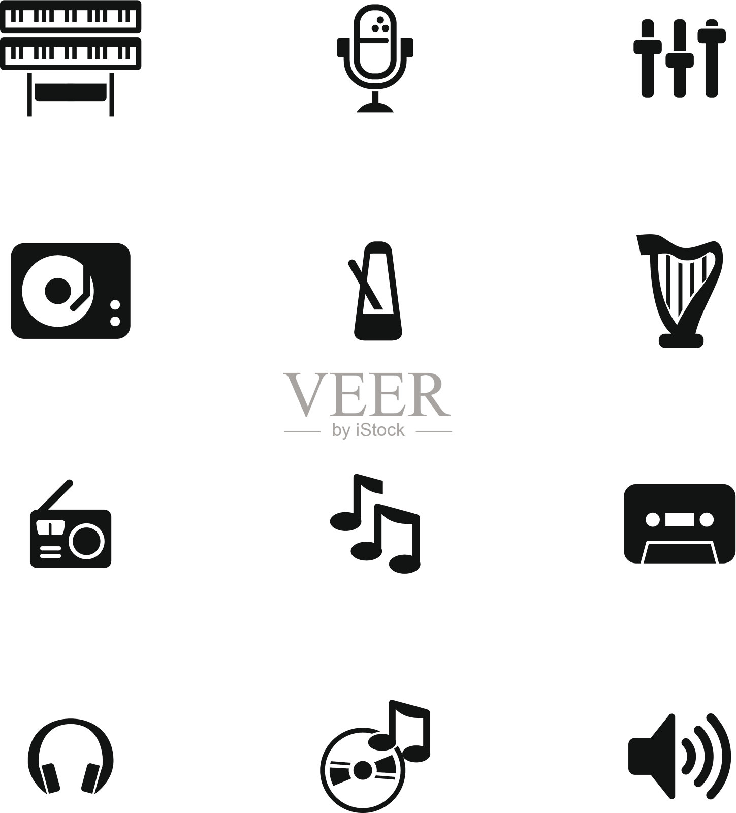 插图黑白音乐图标集图标素材