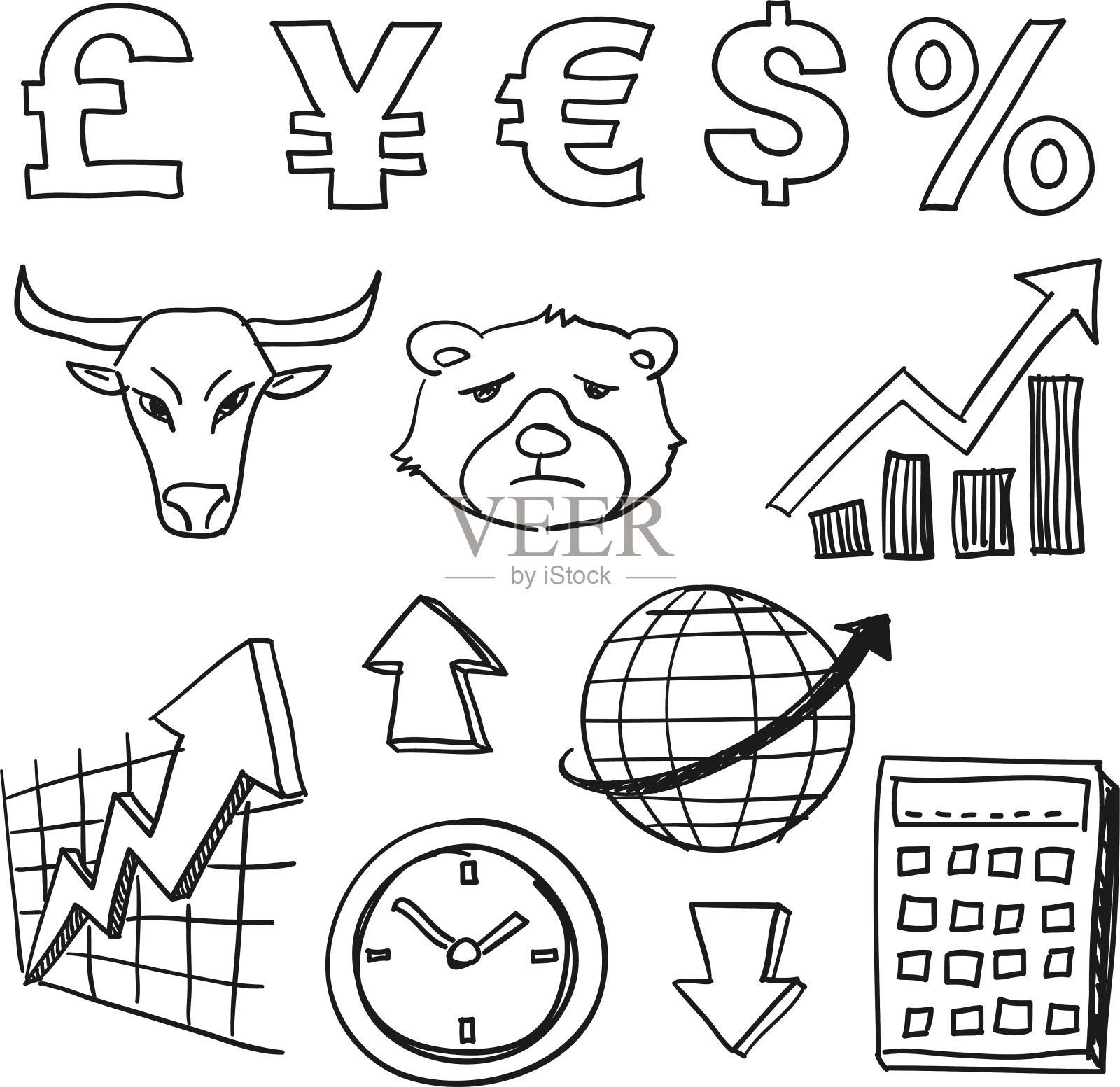 黑色和白色的金融和商业符号插画图片素材