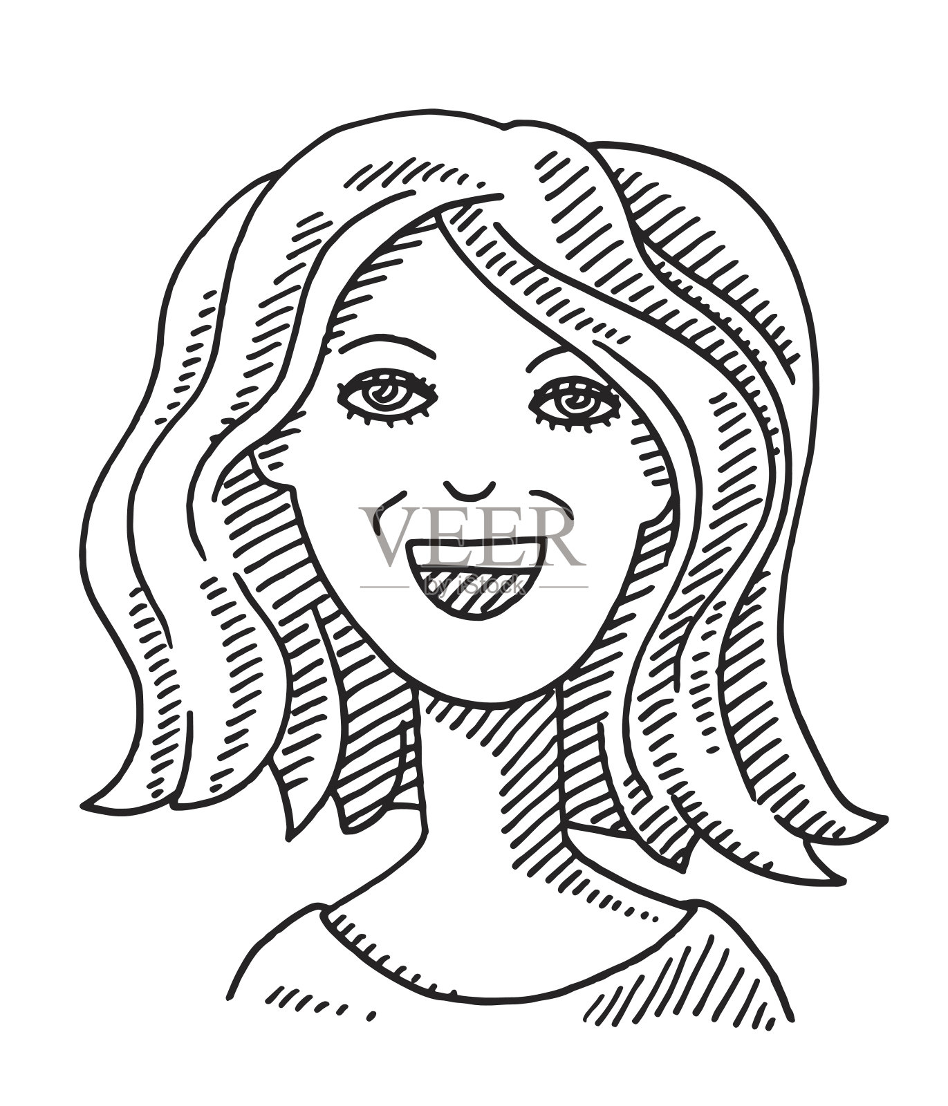 快乐女人的脸正面视图绘图插画图片素材