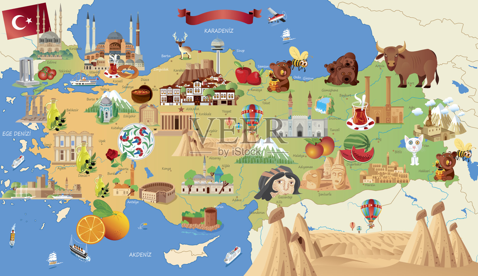 土耳其卡通地图插画图片素材