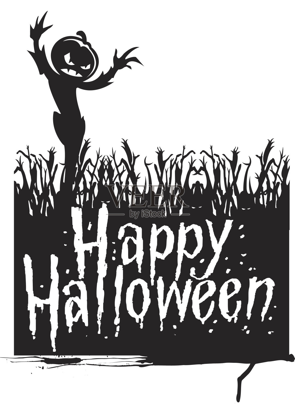 麦田里的稻草人-万圣节快乐插画图片素材