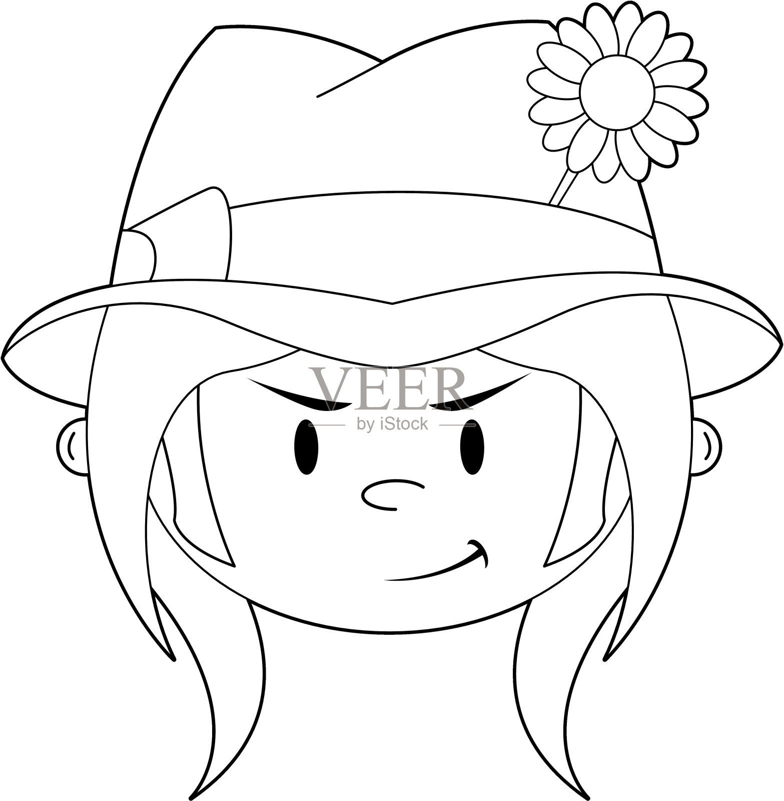 嬉皮士男孩在软呢帽轮廓插画图片素材