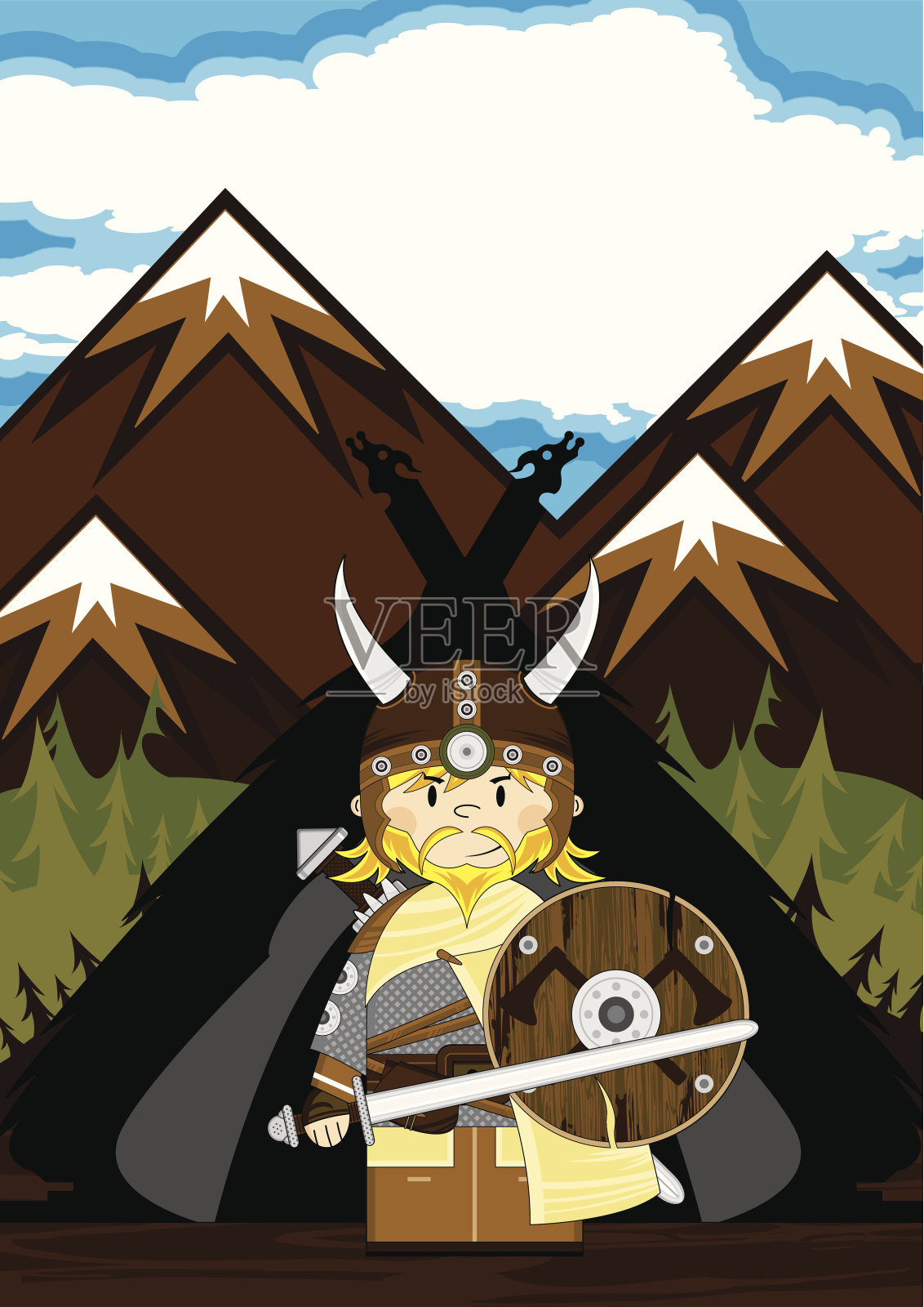 海盗和茅草屋插画图片素材