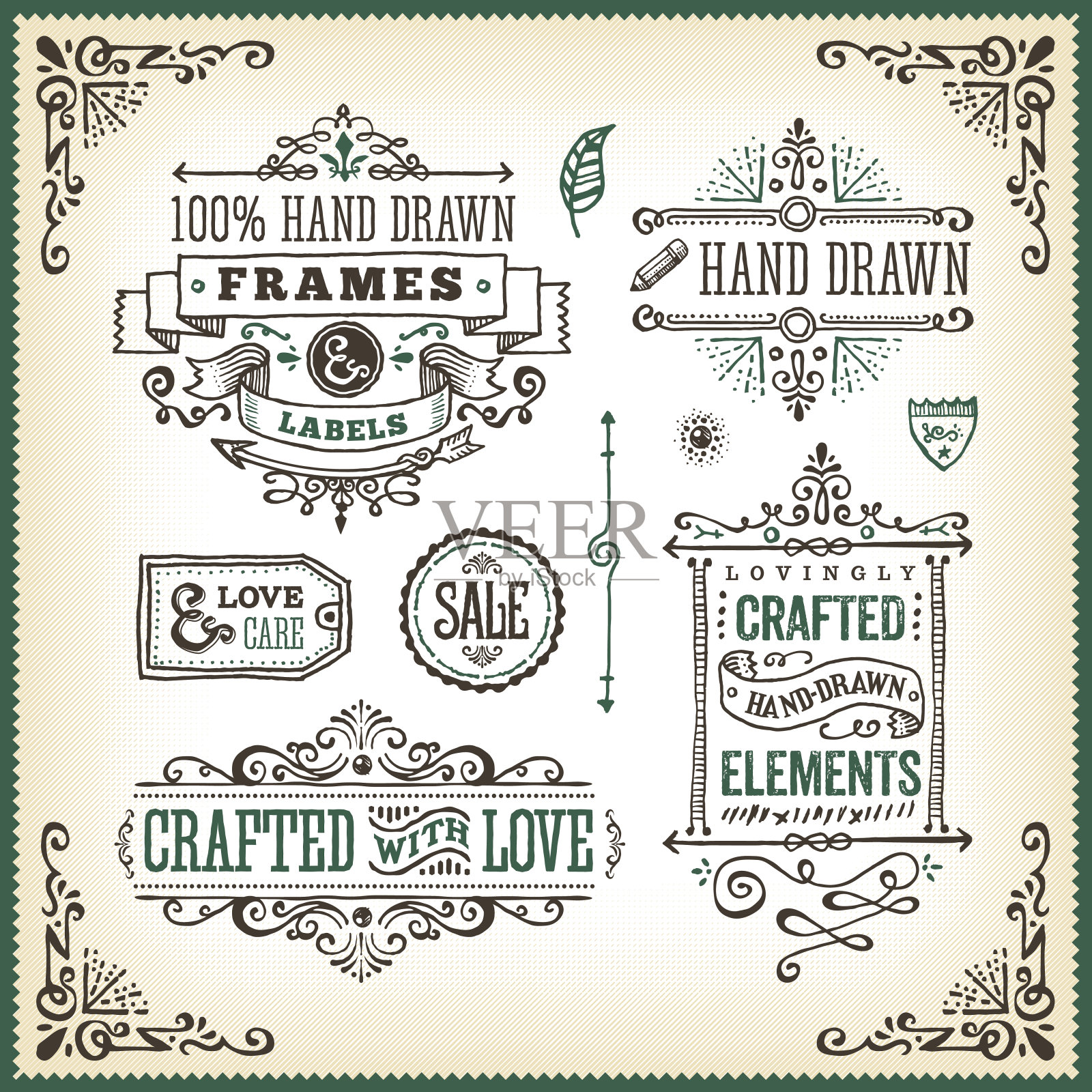 手绘复古标签集插画图片素材